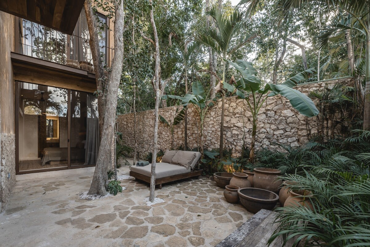 Private garden are, surrounded by lush vegetation