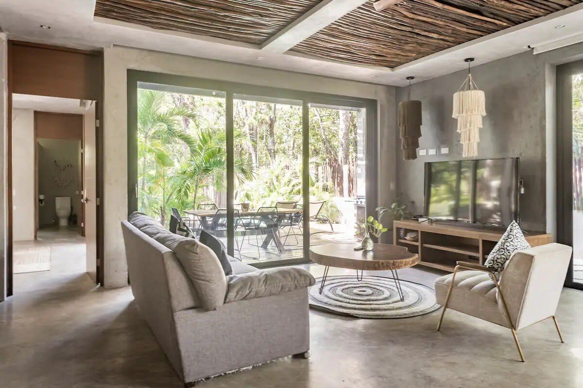 Comfortable living area with smart TV