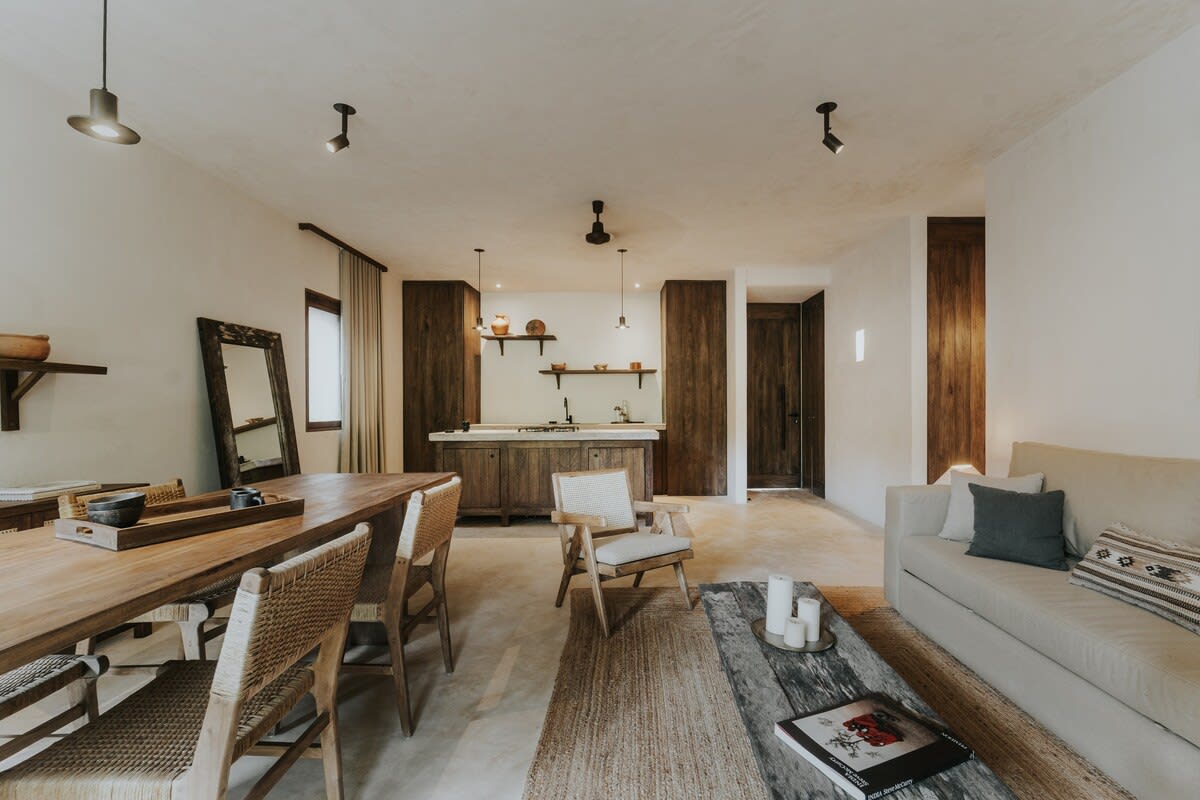 Ground floor with an open-concept space. Includes kitchen, dining room, and living room.