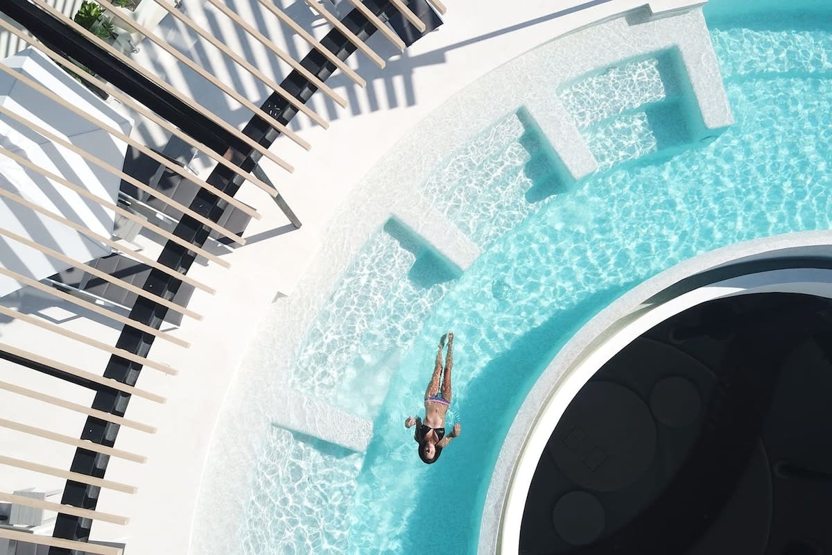 Imposing circular communal pool located on the rooftop of the complex.
