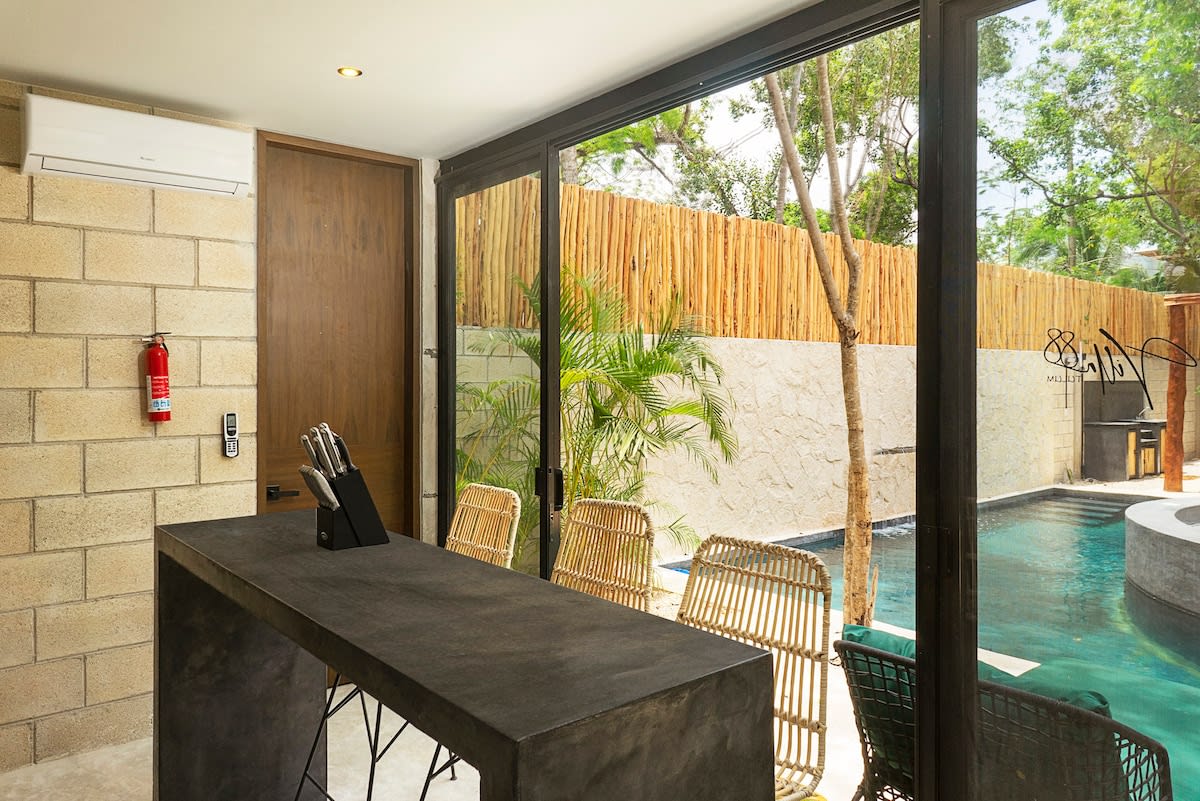 Building 2 - First floor with another kitchen and view to the pool