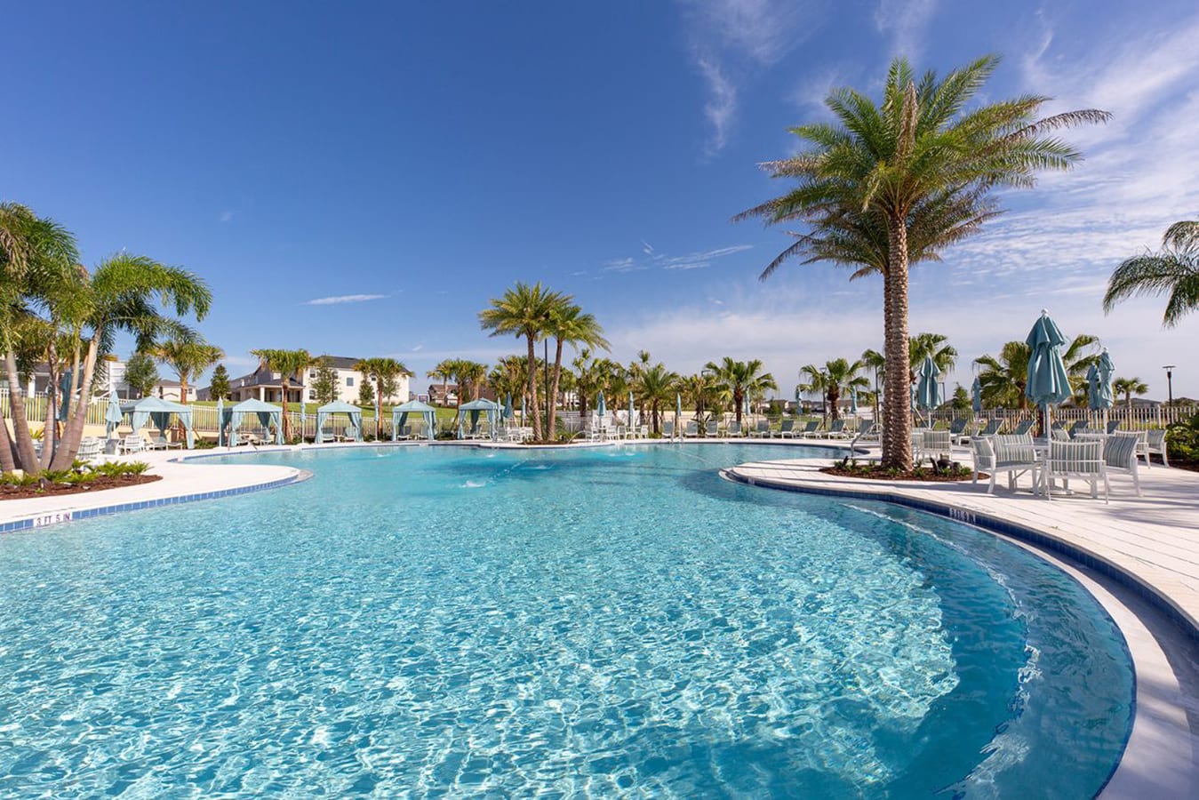 The resort pool is climate controlled and surrounded by plenty of poolside cabanas and sun loungers.