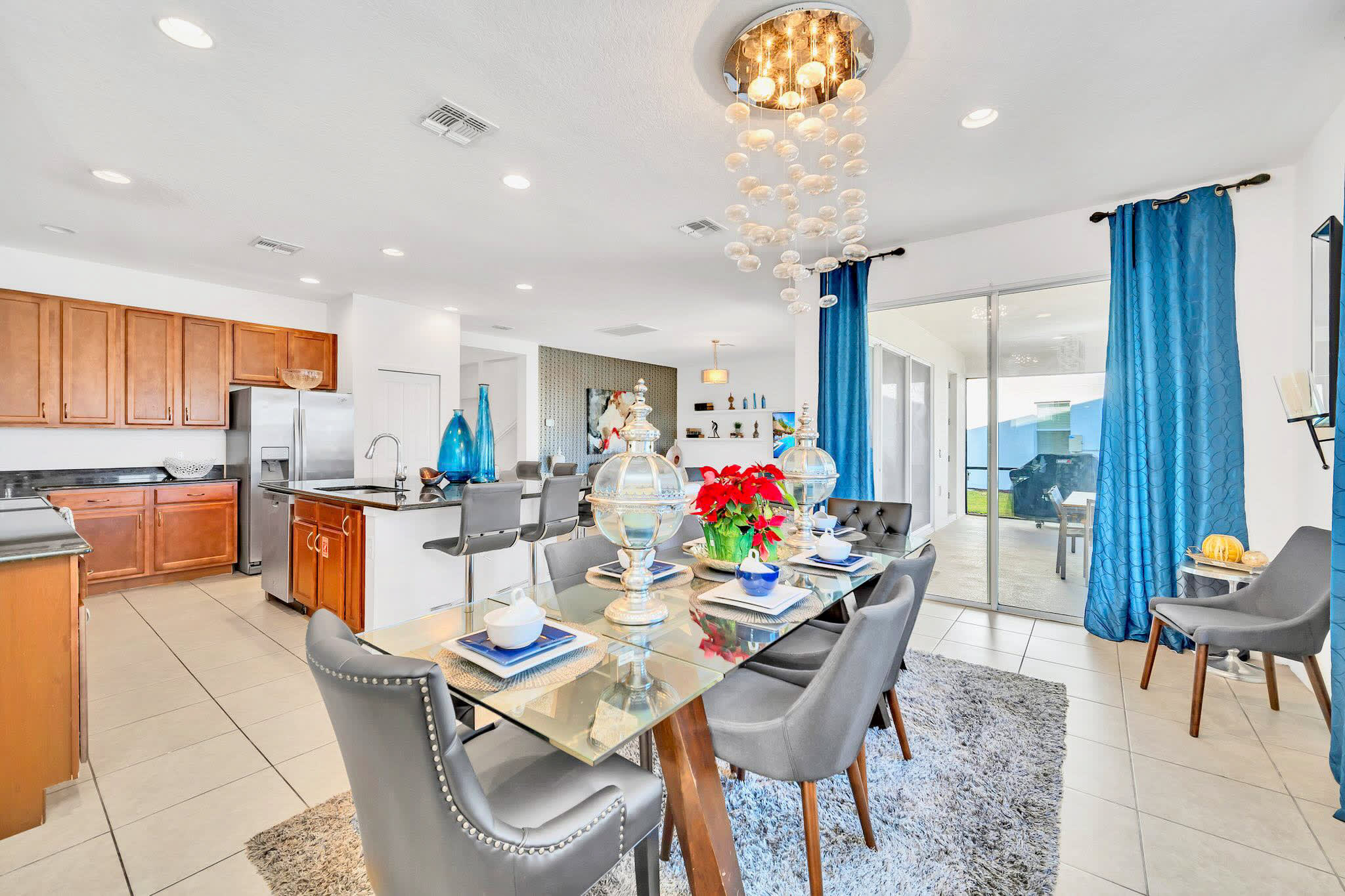 Sleek Dining Room With Stylish Decor And Scenic Views