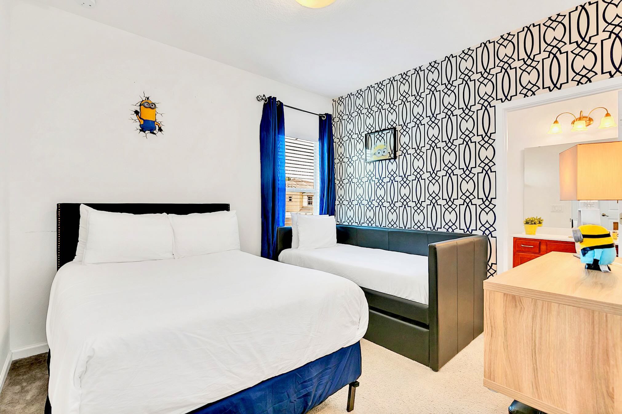 Bright Minion-Themed Bedroom With Comfortable Beds And Fun Decor