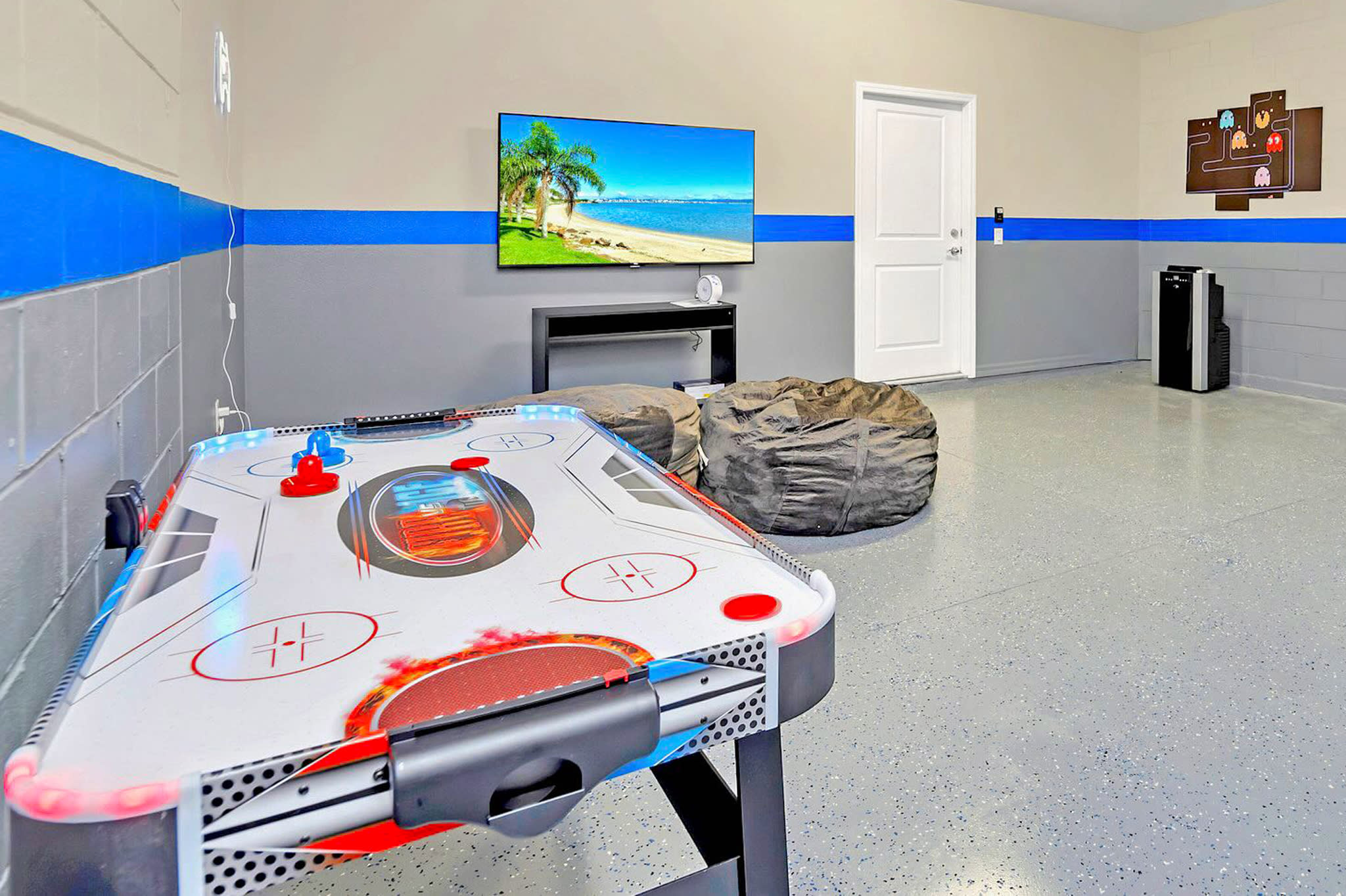 The garage-turned-games-room.