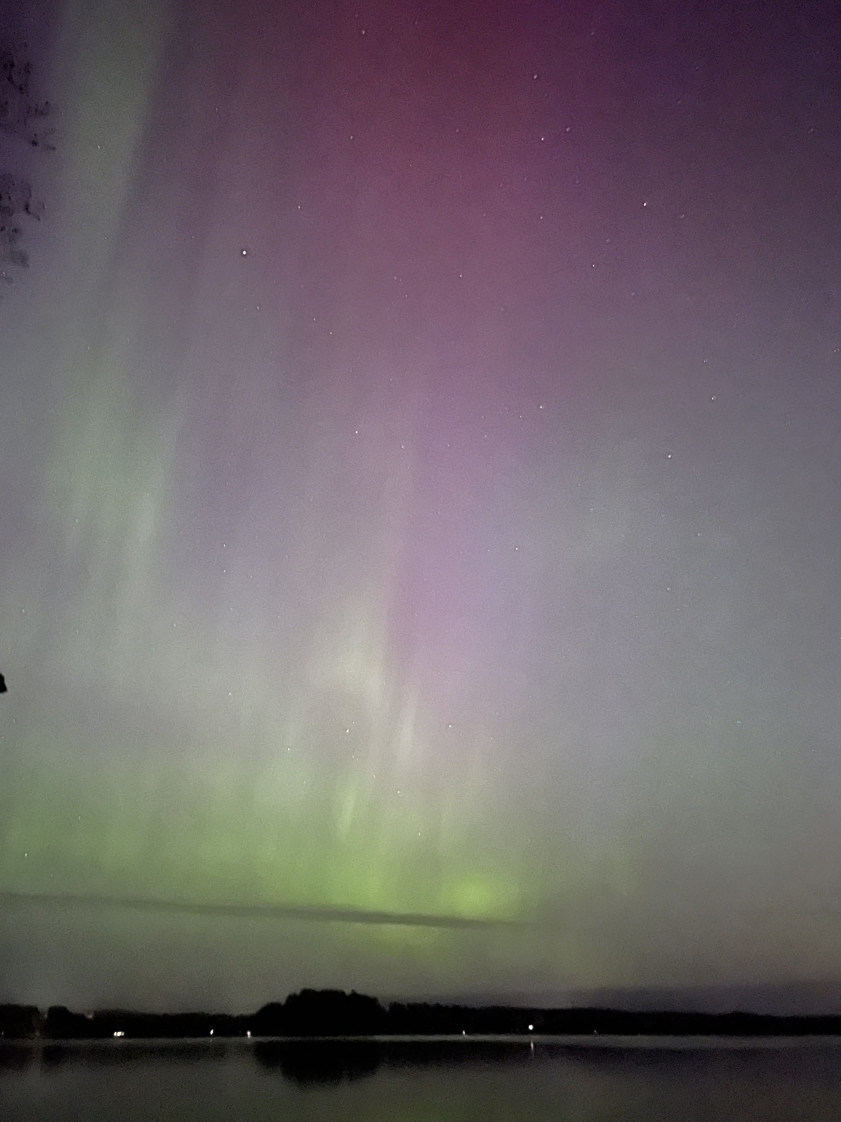 The Northern Lights over the lake