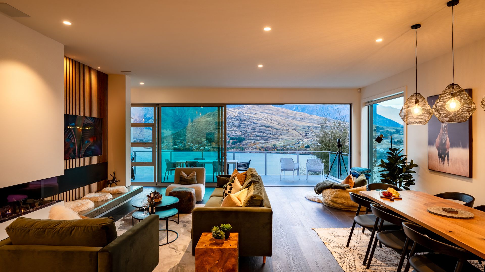Atmospheric lighting sets the mood in this Queenstown five star accommodation