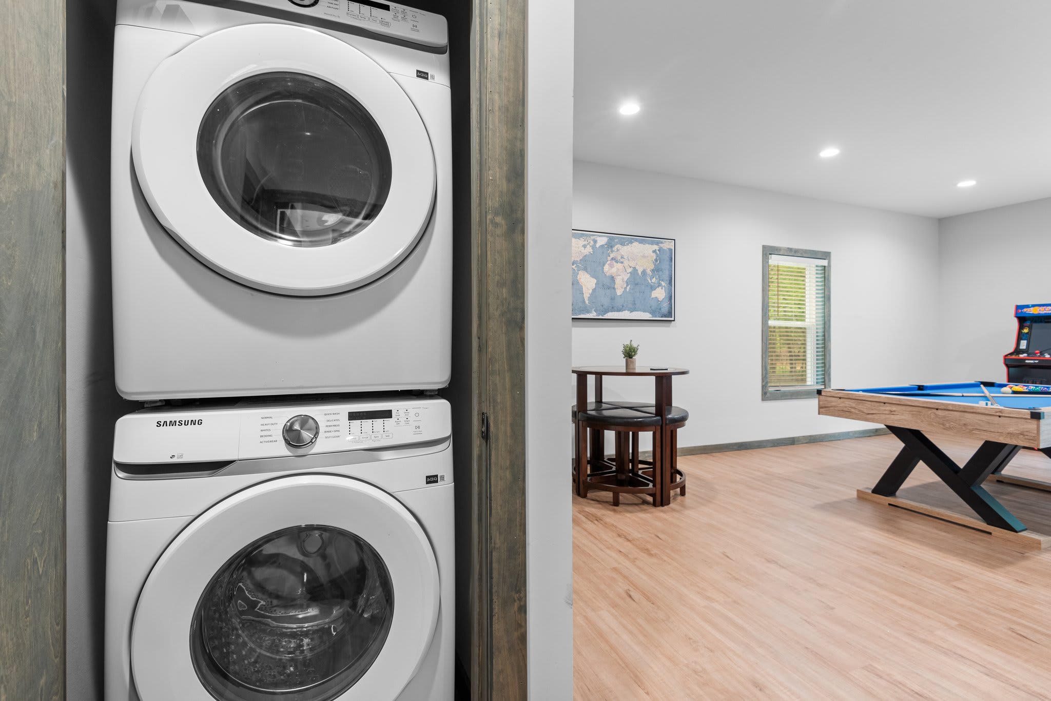 Washer & Dryer Nook – Tucked away but easily accessible, the in-home laundry setup makes longer stays and quick refreshes a breeze.