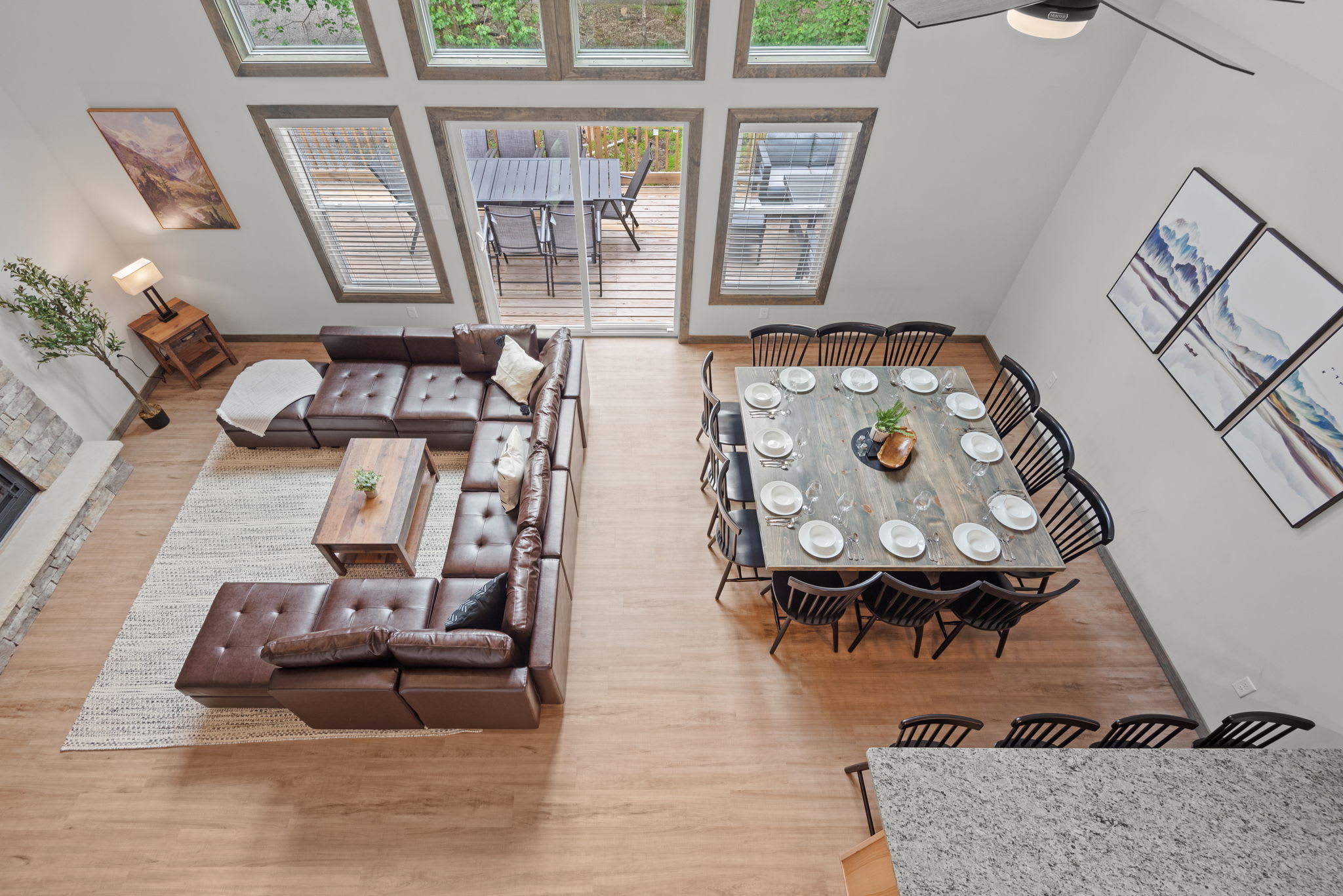 Top-Down View of Main Area
A perfect bird’s-eye look at the layout. The flow from living to dining to kitchen makes entertaining easy and enjoyable.