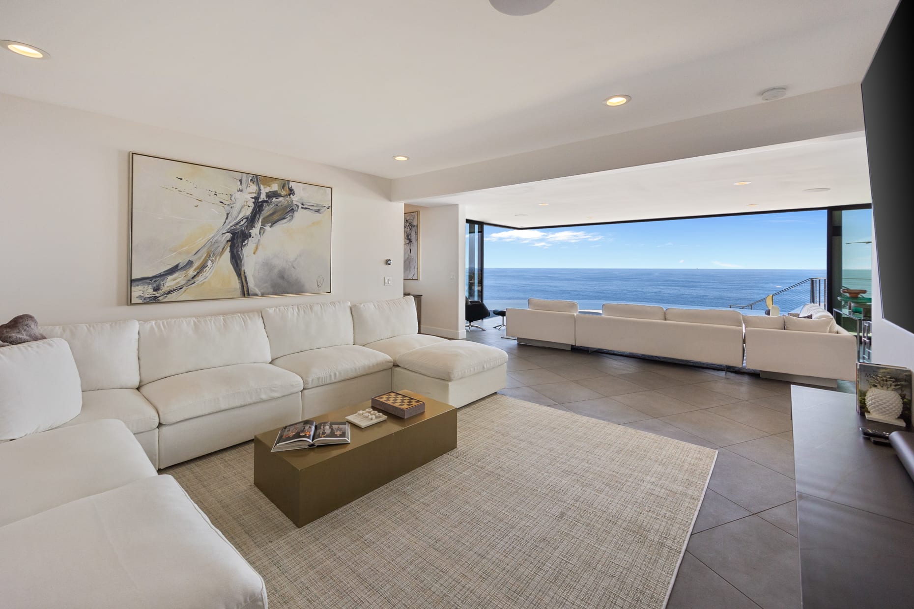 Every seat offers a front-row view to the serene Pacific Ocean and Catalina Island.