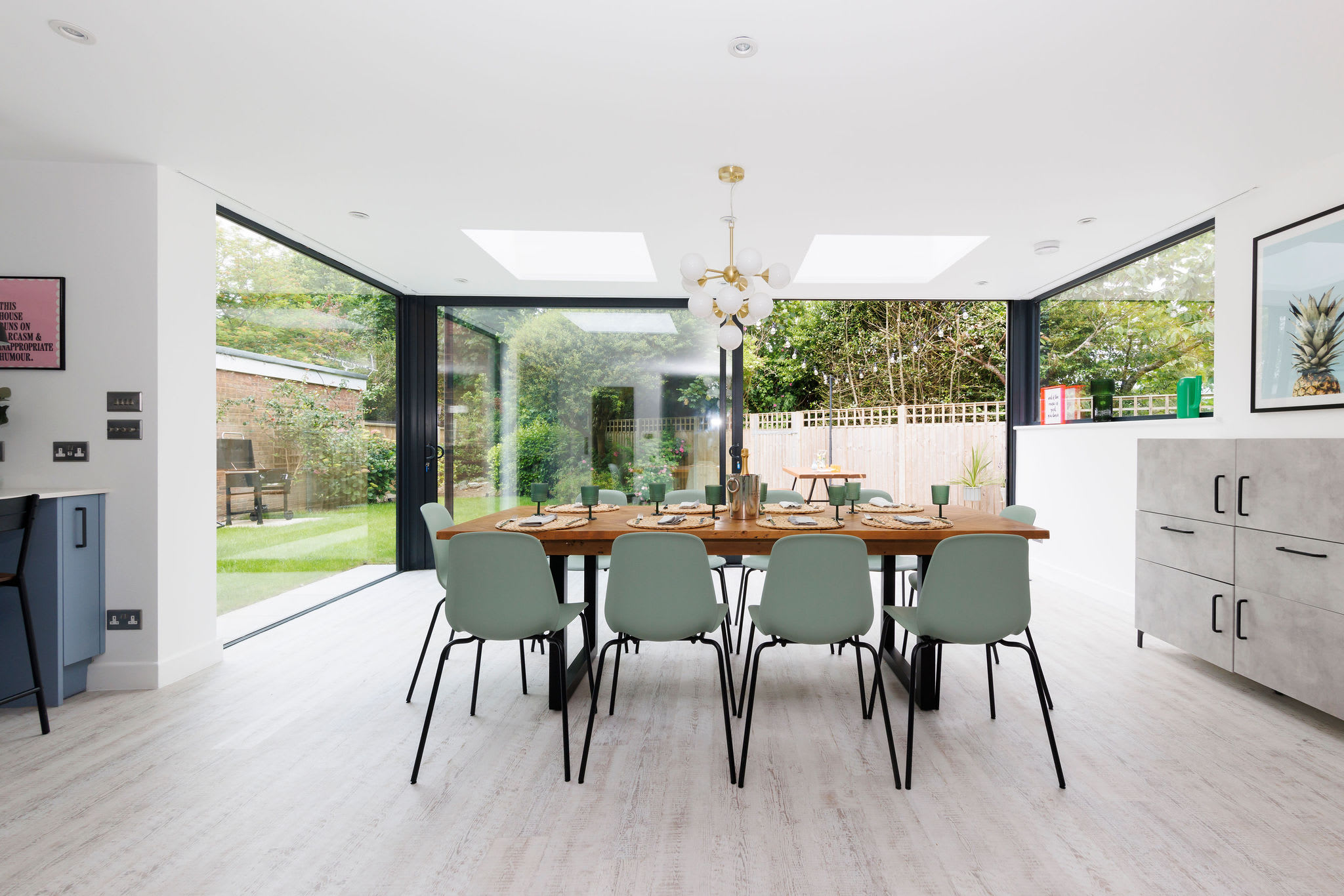 Spacious dining area with garden view