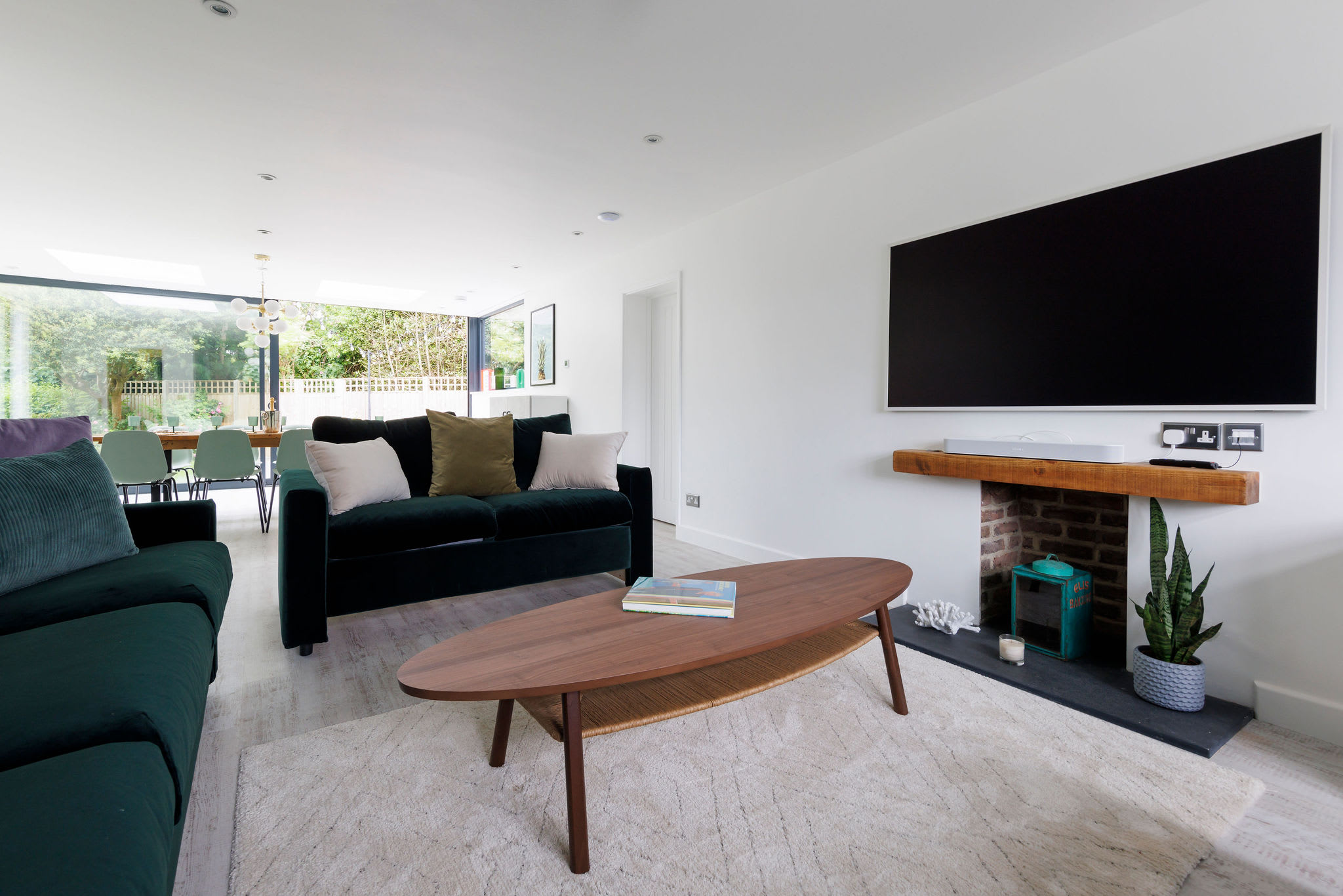 Spacious living room with garden view