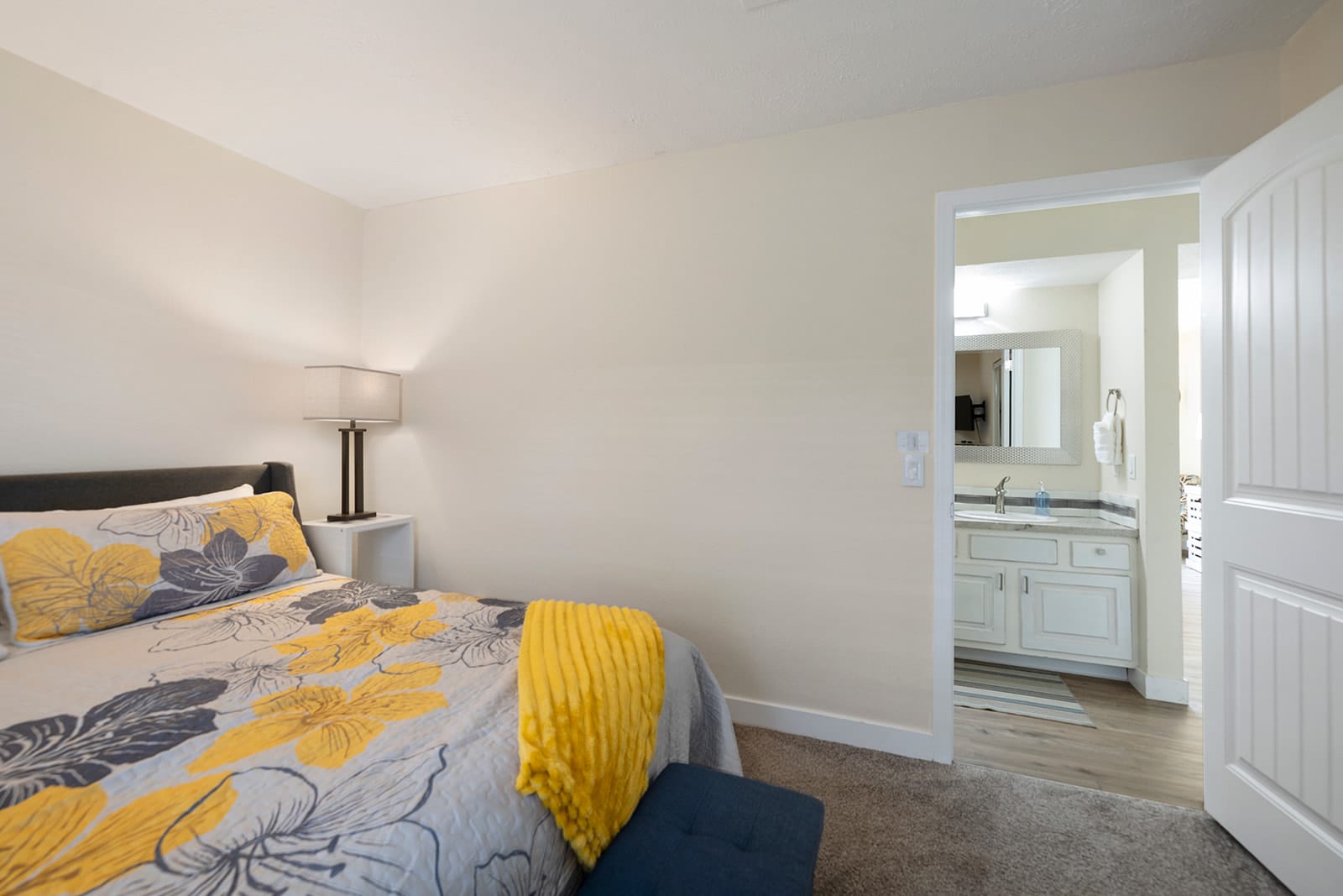 Gorgeous master bedroom with king sized bed