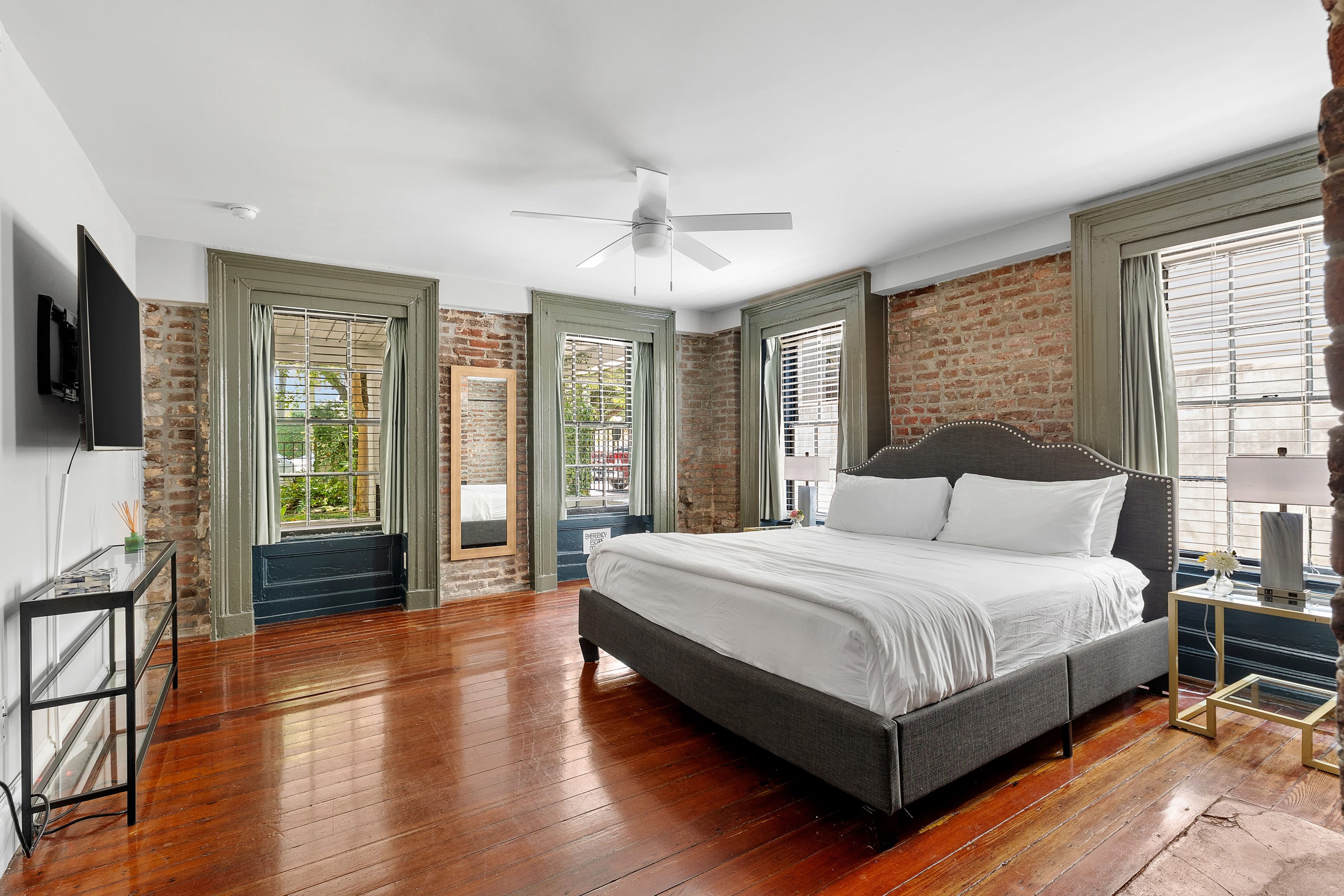 Bedroom #1: King Bed, Ceiling Fan & TV