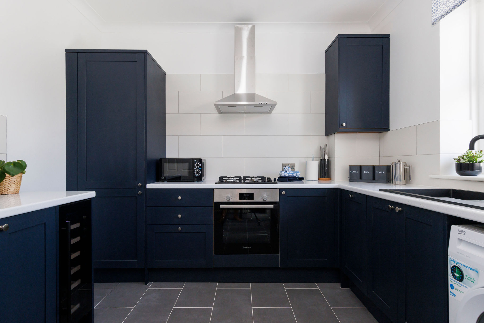 The fully-equipped kitchen has all you need to prepare drinks, meals and picnics.