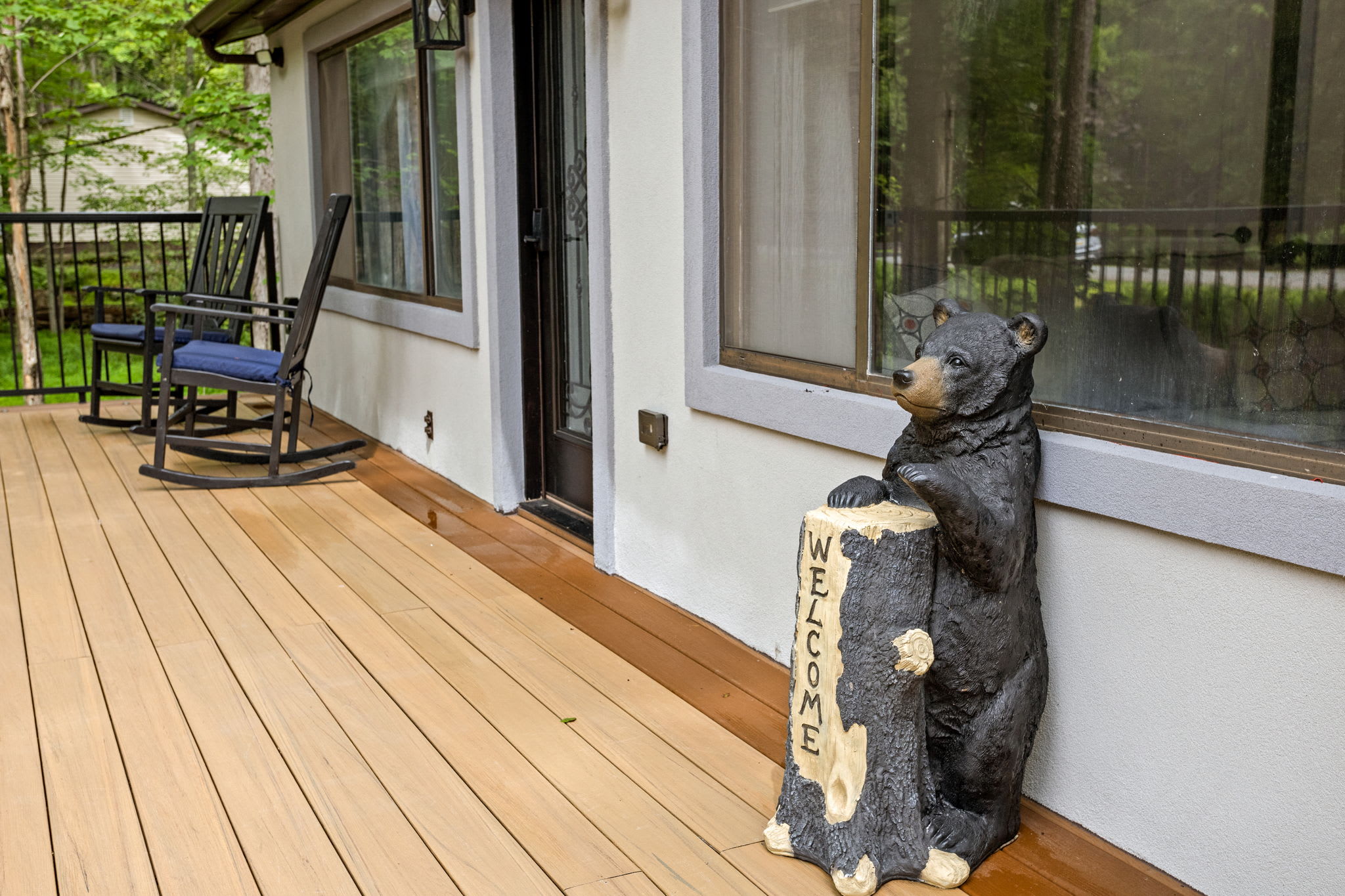 A friendly black bear statue greets you at the door, setting the tone for a cozy and memorable stay. The attention to detail and rustic charm make this home feel truly special.