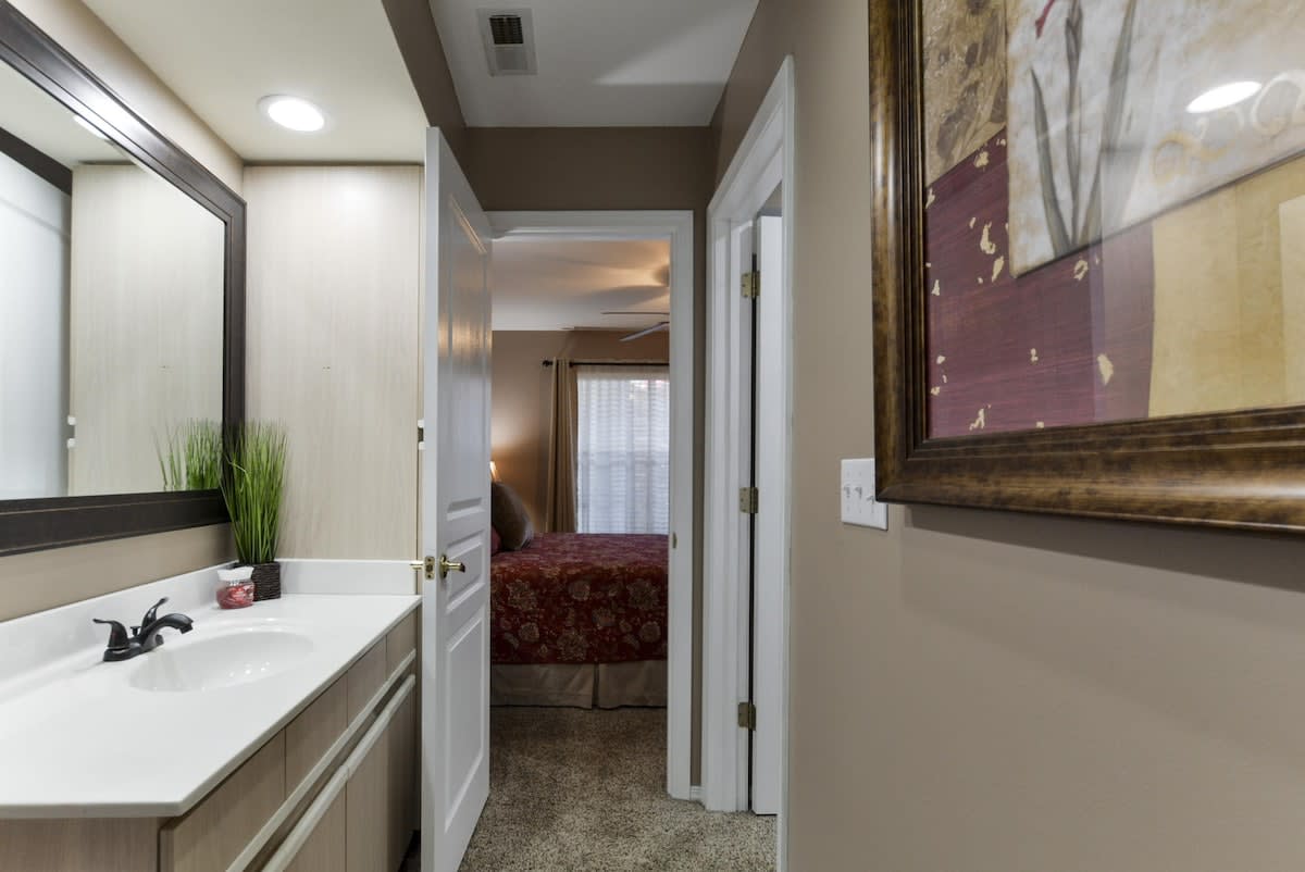 Main guest bathroom; with secondary door that attaches it to the guest bedroom
