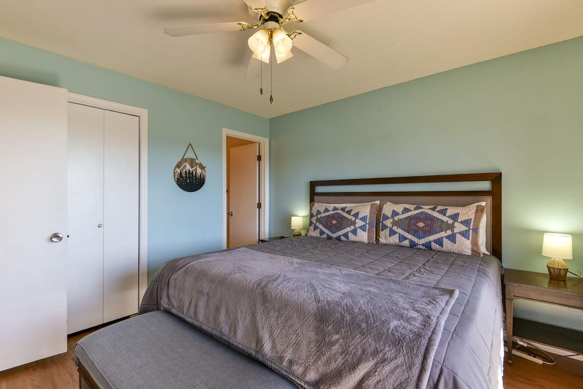 King bedroom with attached bathroom.