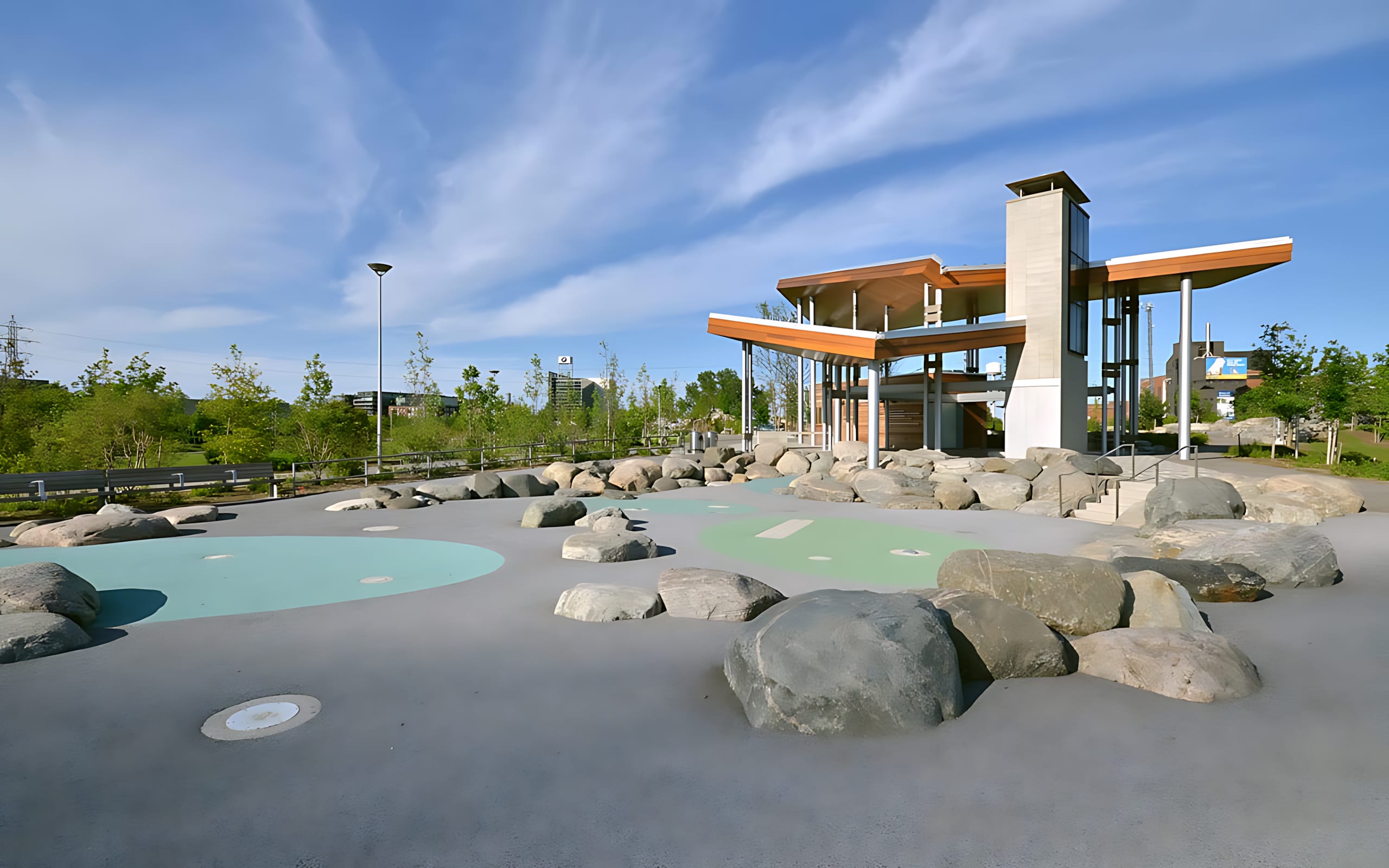 You'll be near Corktown Commons Park which has a large playground and splash pad for the little ones.