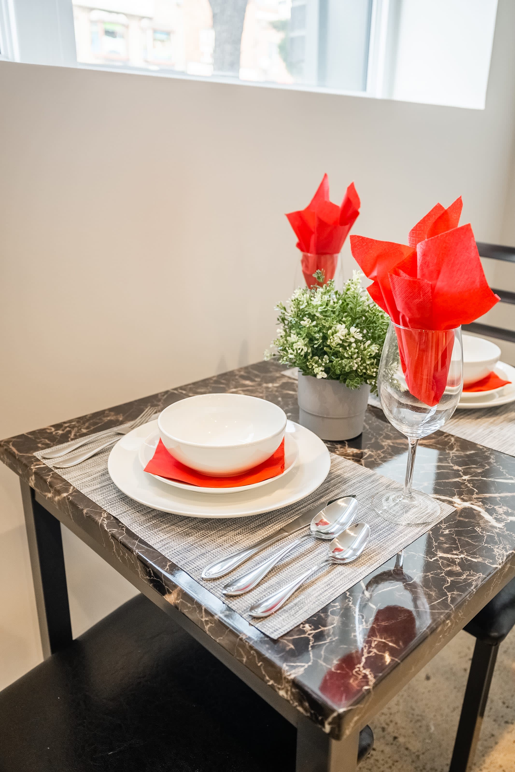 Dining table with full dining ware