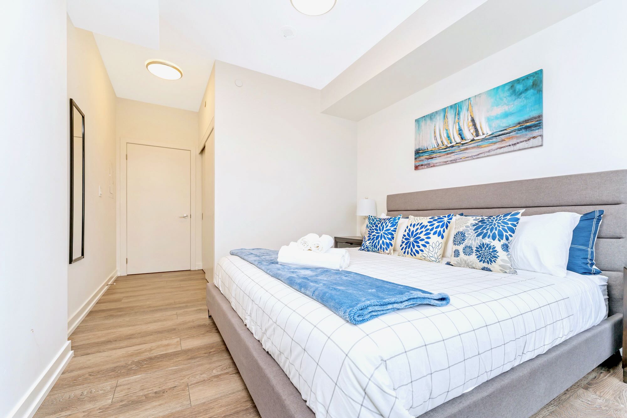 Fresh Linens, Fluffy Pillows, and King Size Mattress