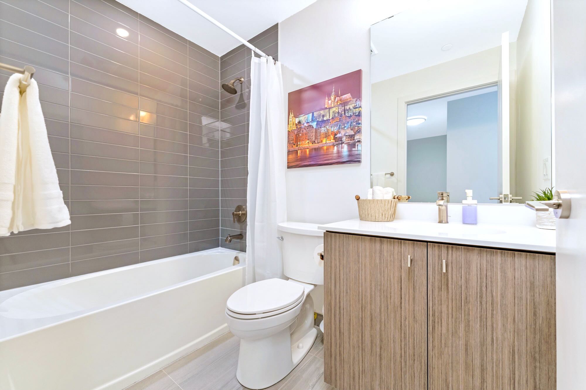 Modern Bathroom with Shower-in-Tub Design