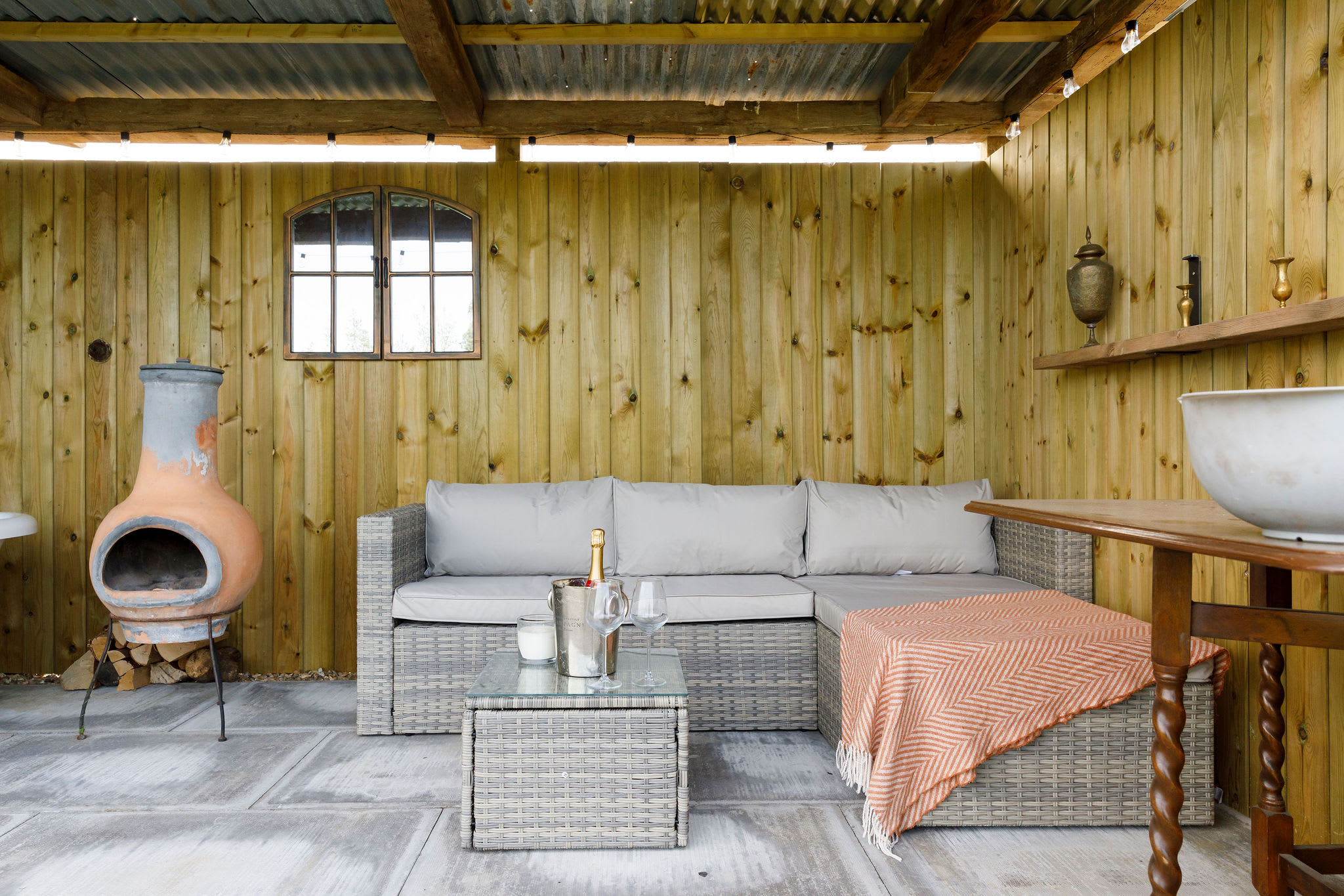 The unique outdoor space is secluded and private, offering lovely views of the surrounding countryside.