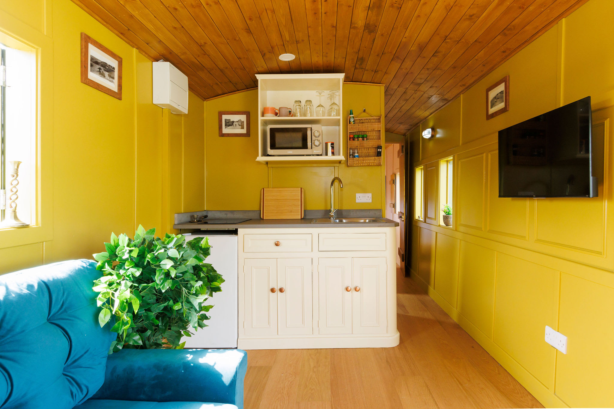 Bright, vibrant decor makes the carriage feel warm and homely.