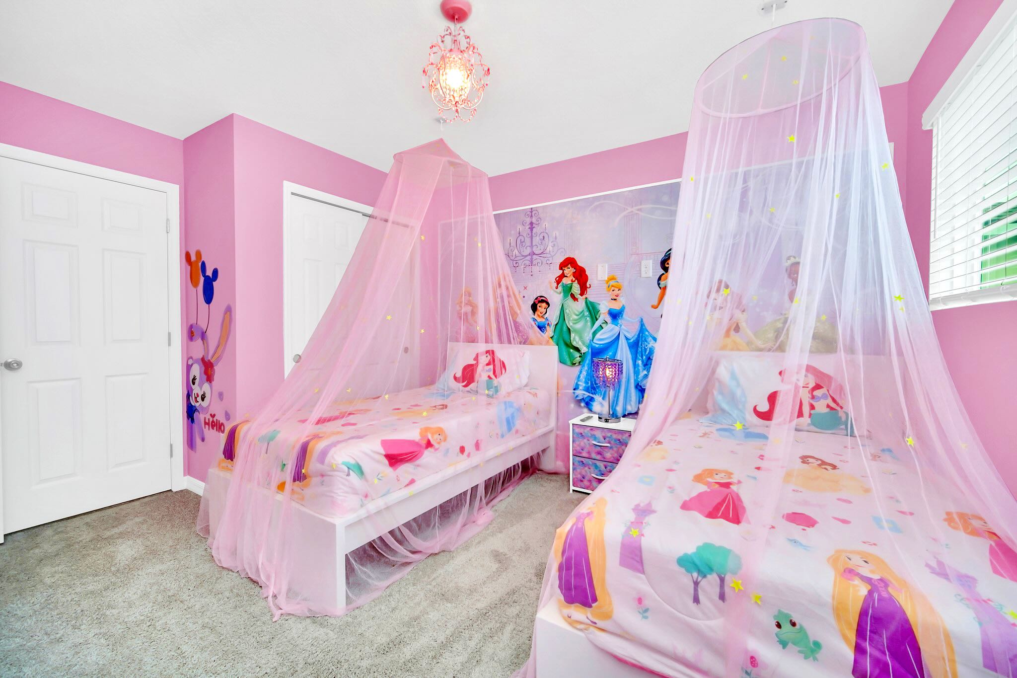 Twin Bedroom Featuring Fairy Tale Princess Accents And Bright Colors
