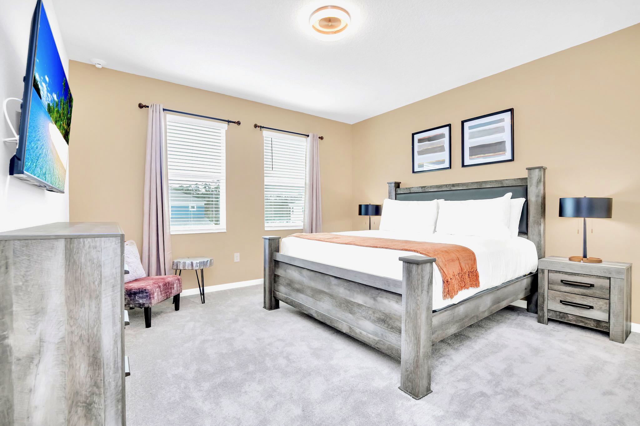 Rustic Queen Bedroom With Wooden Frame And Elegant Decor