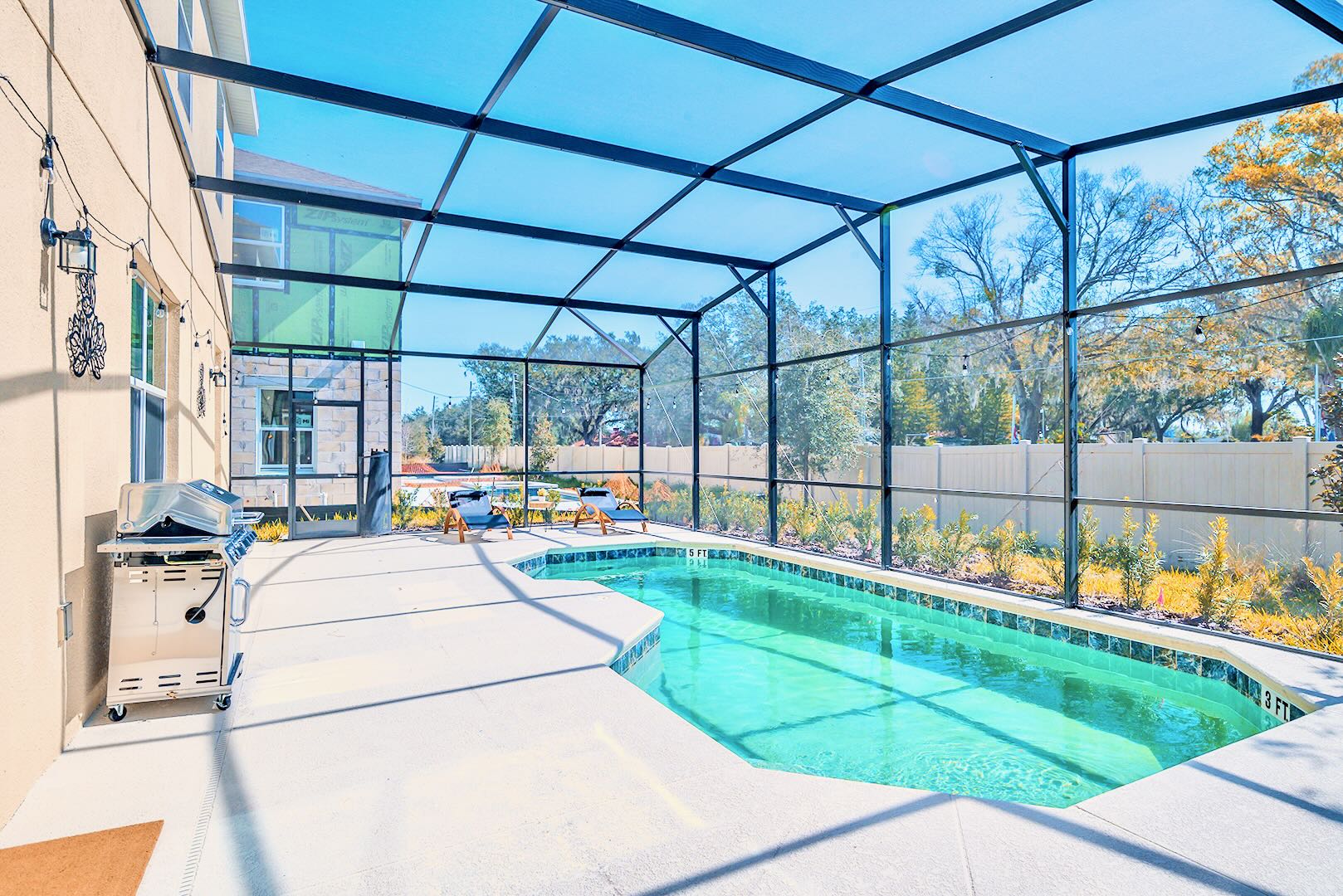 Garden Facing Back Patio with Swimming Pool and BBQ Grill