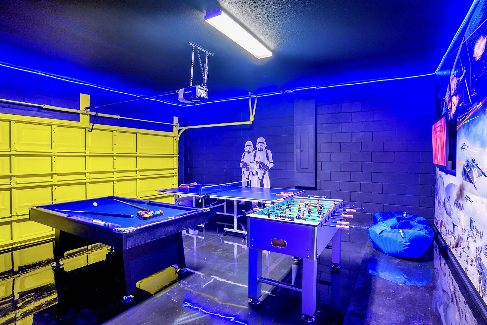 Star Wars Themed Games Room with Pool Table, Foosball and Table Tennis