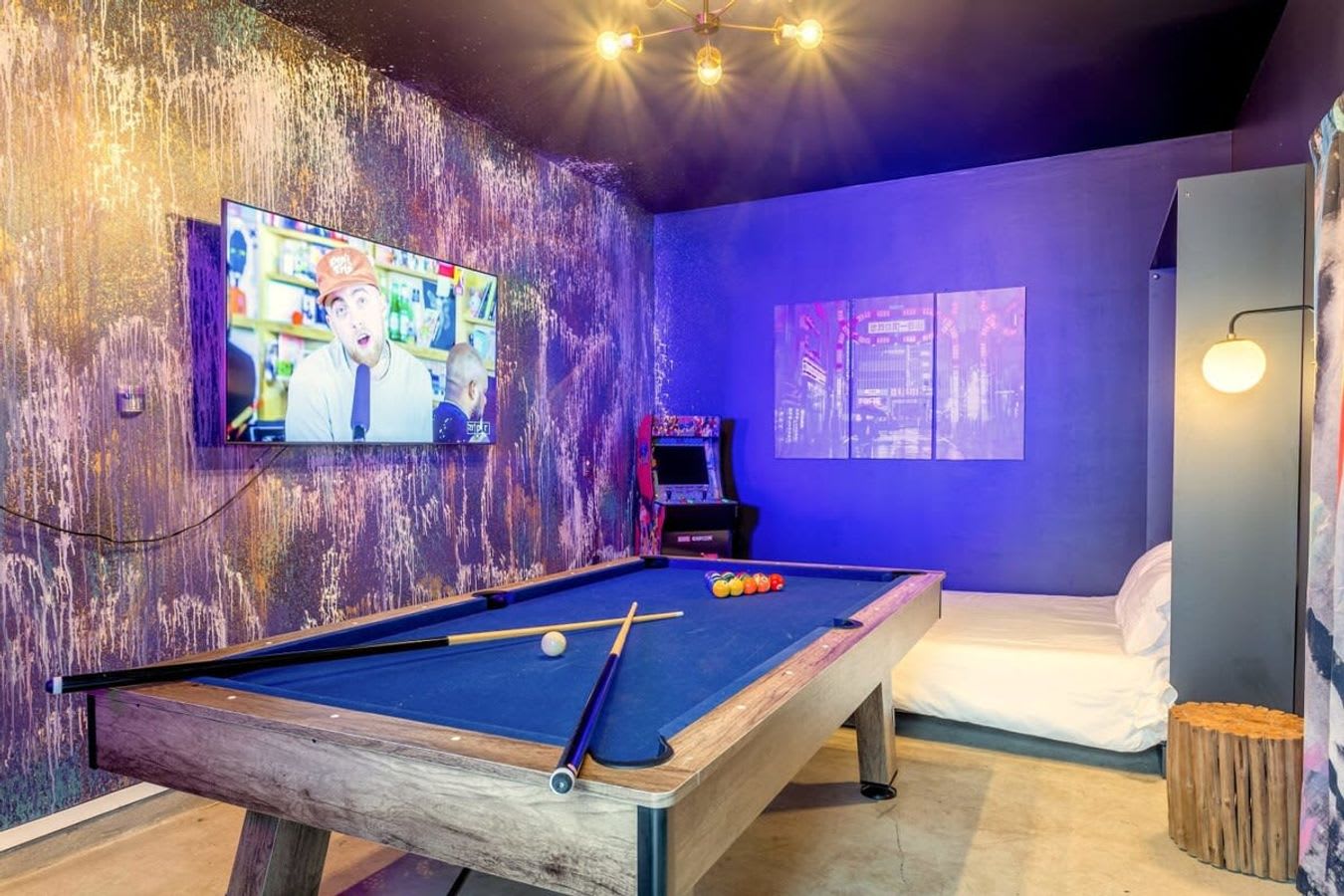 Stylish Bedroom With A King Bed, Eye-Catching Decor, And A Cozy Ambiance