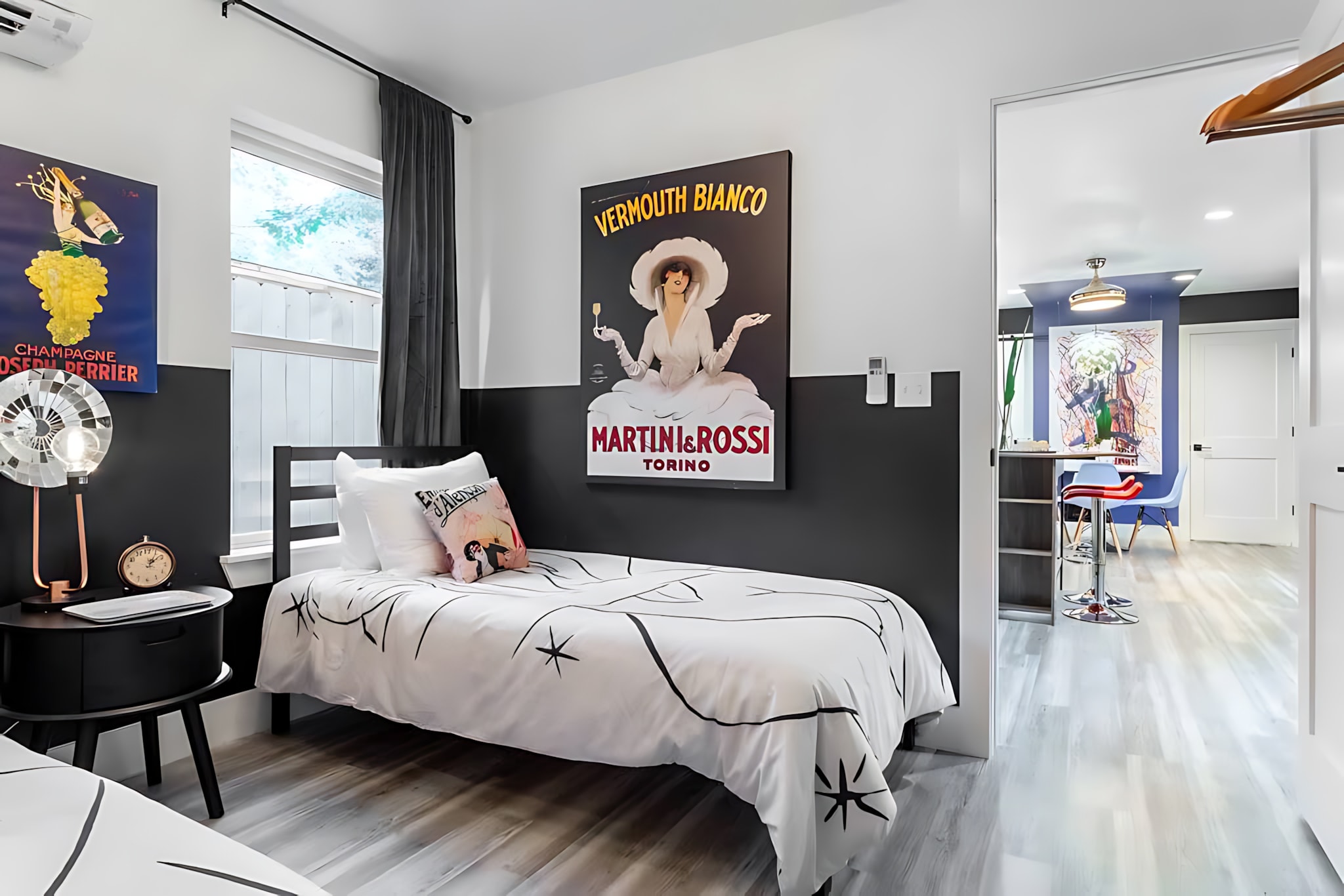 Twin Beds With A Retro Vibe And Artistic Decor