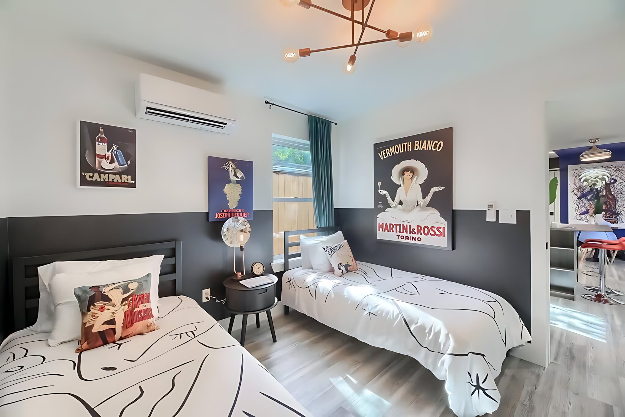 Twin Beds With A Retro Vibe And Artistic Decor