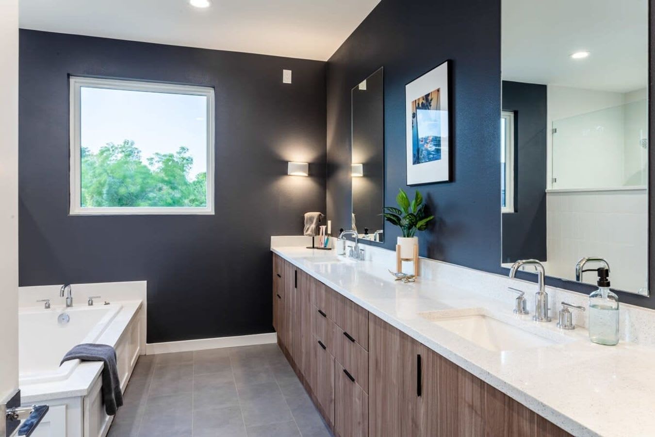 Spacious Bathroom With Walk-In Shower And Bathtub