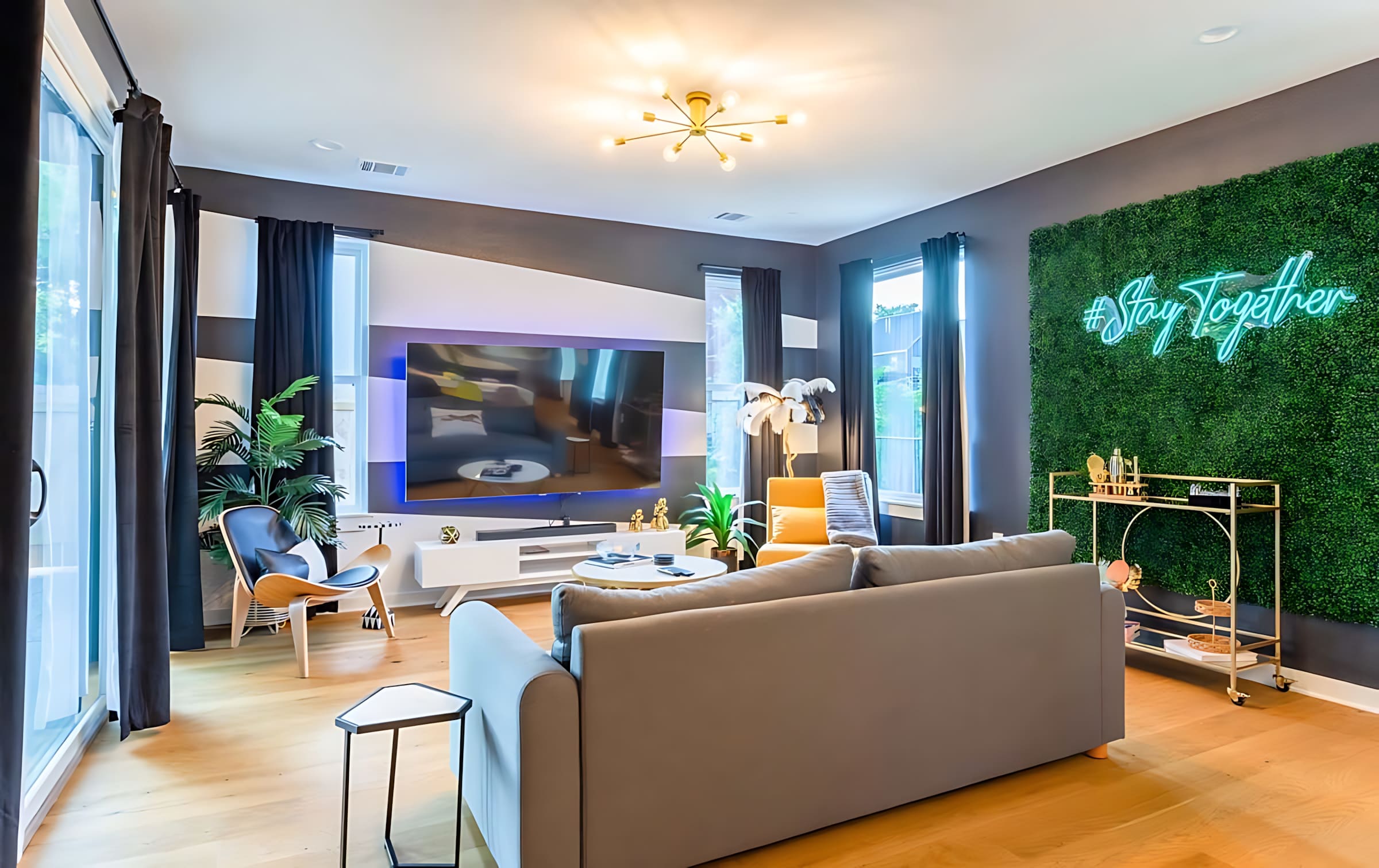 Living Room With A Smart TV And Stylish Decor