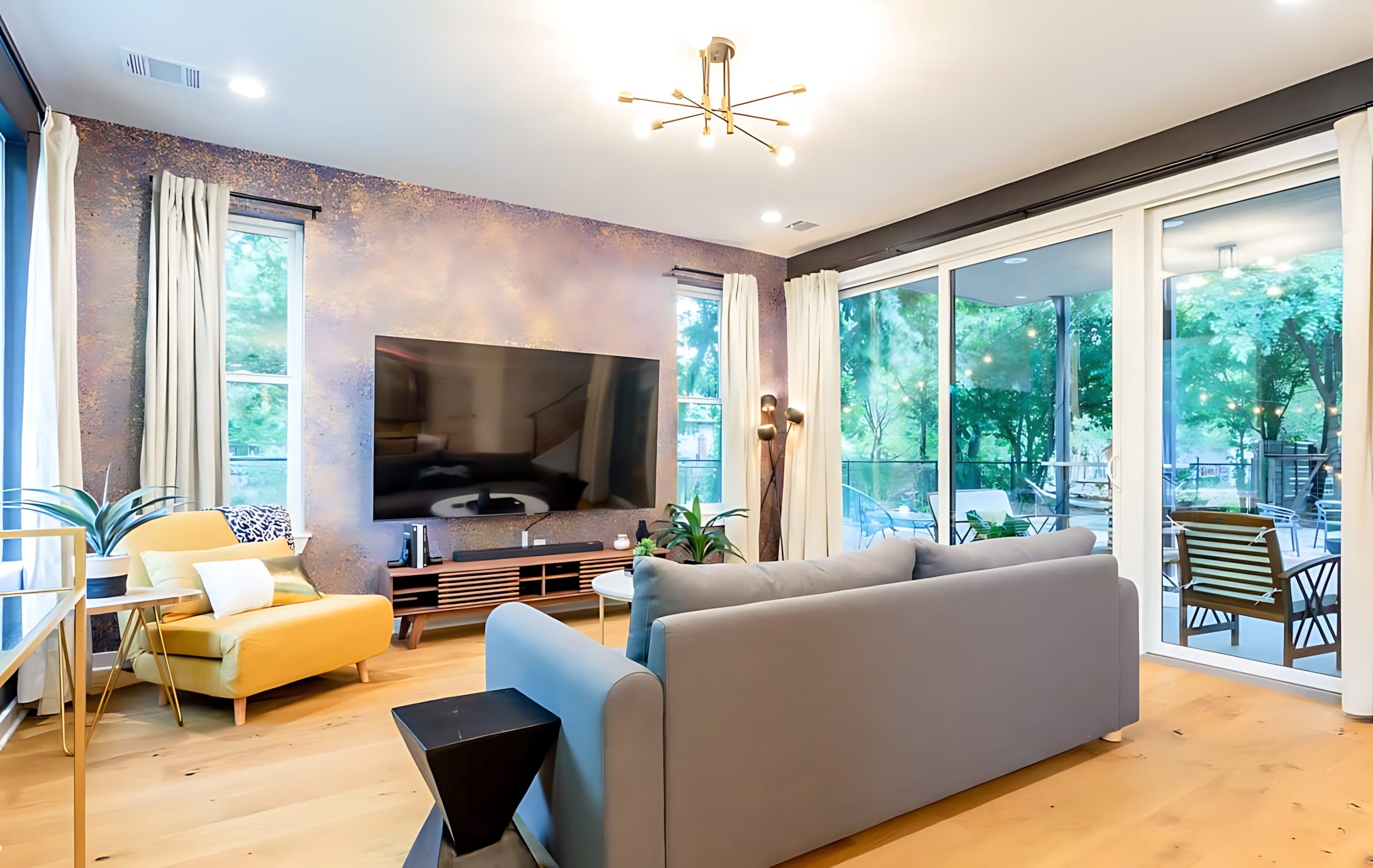 Living Room With A Smart TV And Stylish Decor