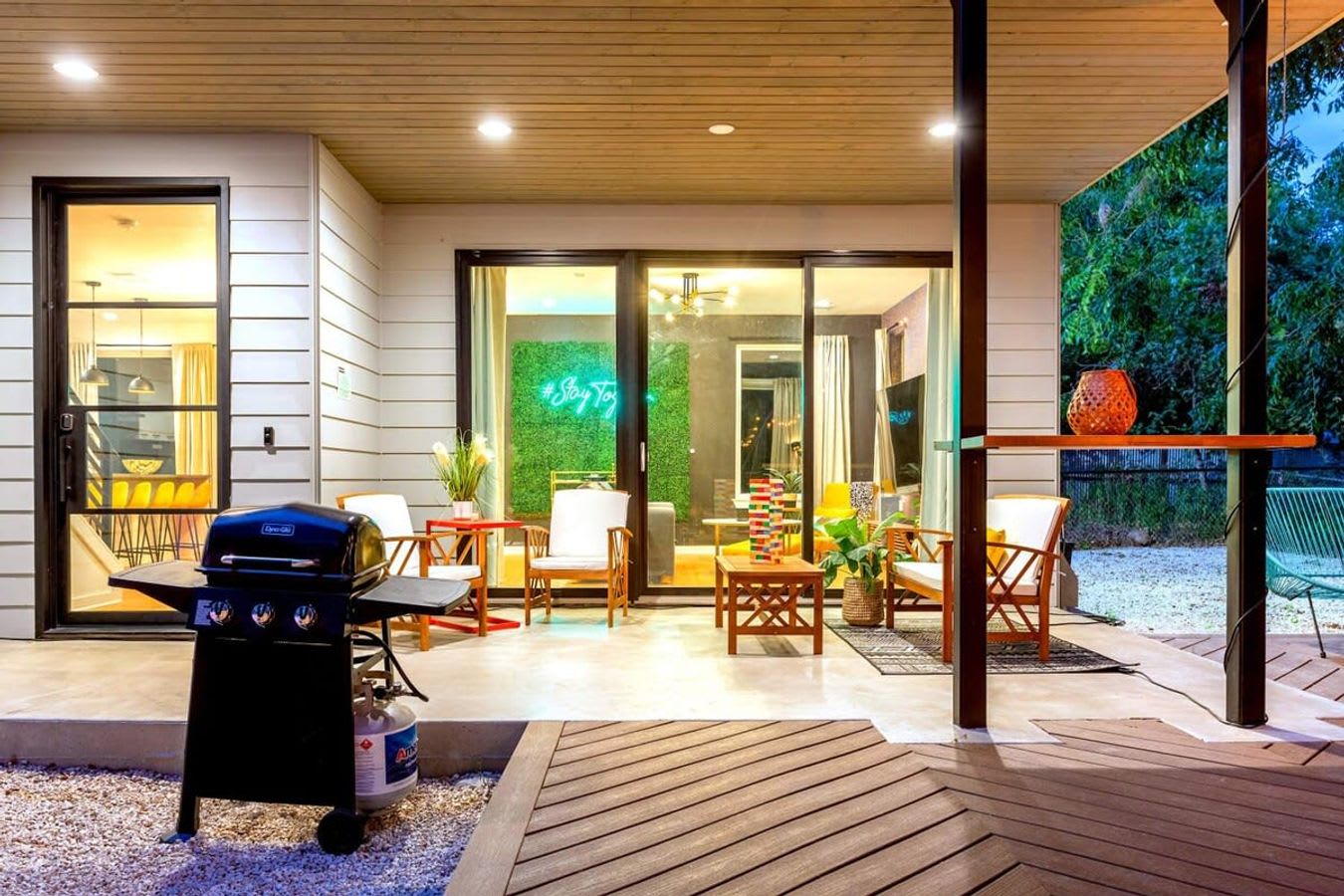 Outdoor BBQ Area With A Cozy Seating Space`