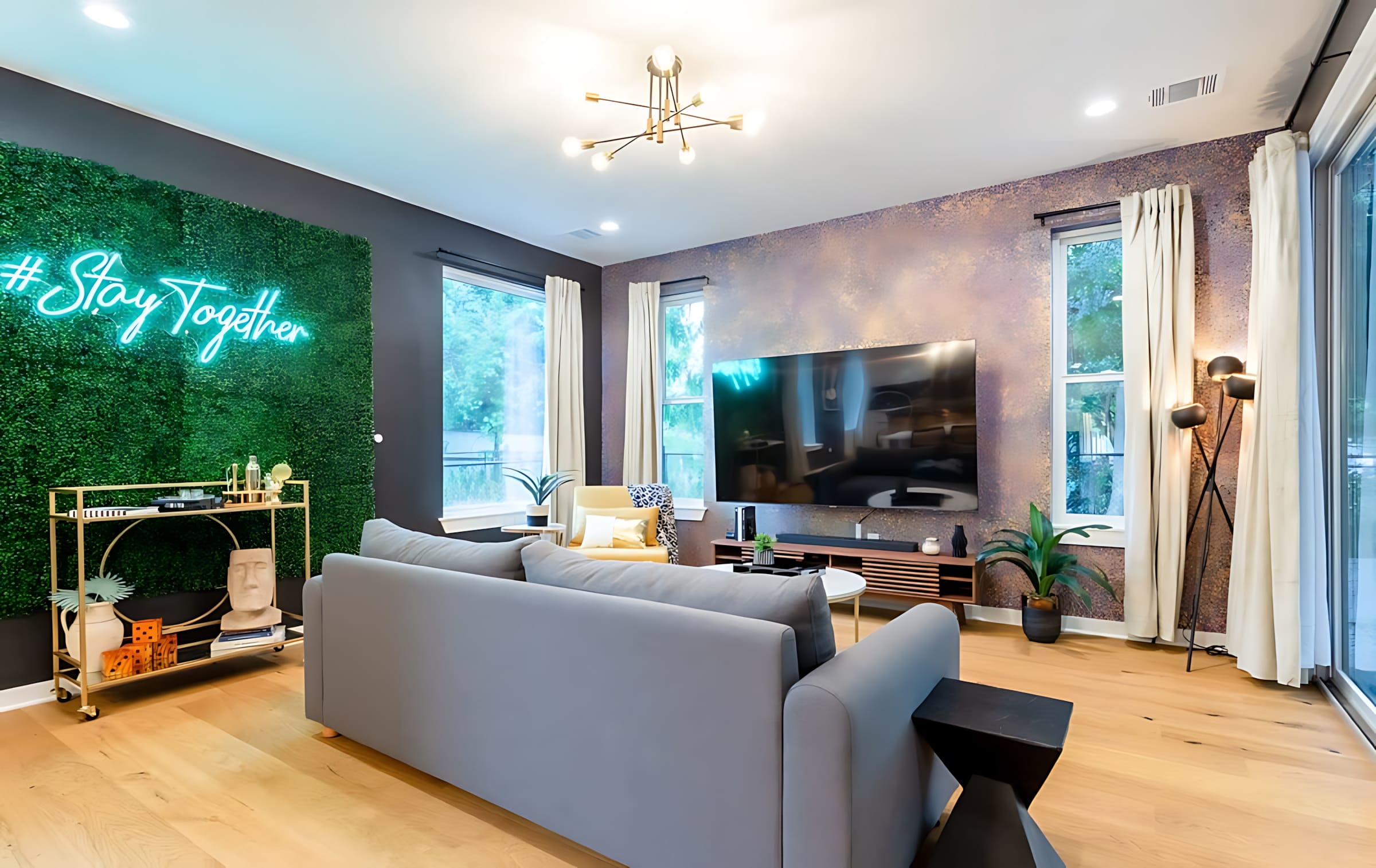 Modern Living Room With Stylish Decor And Smart-TV