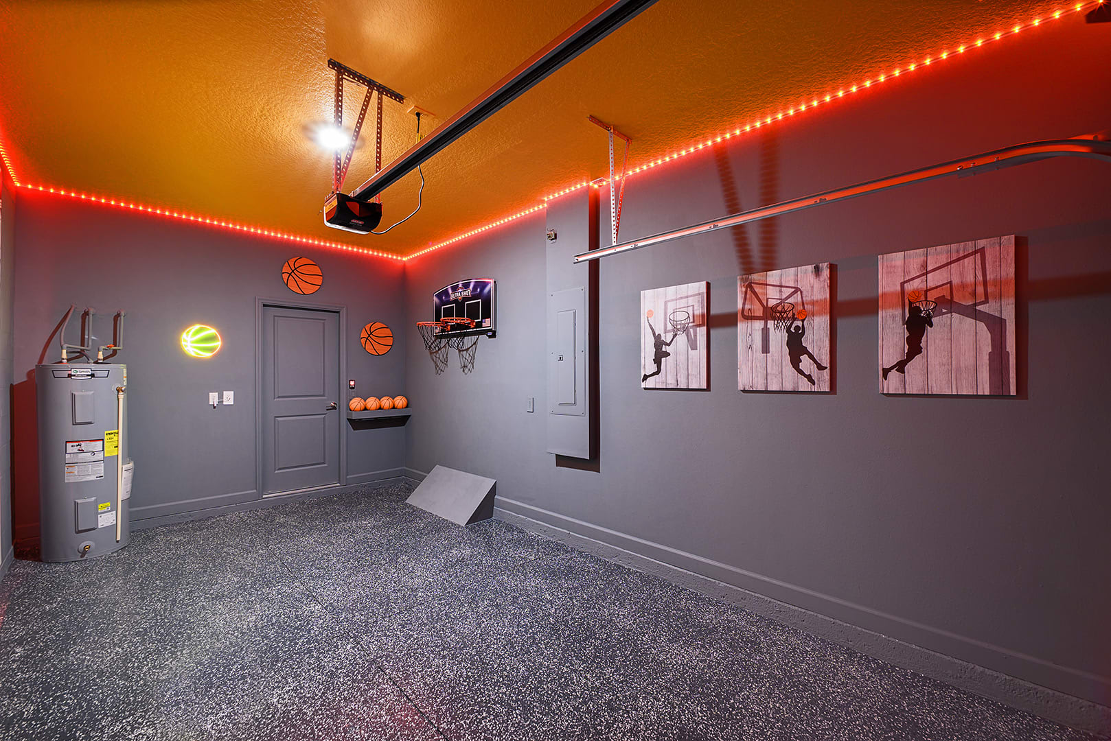 Enjoy Endless Fun In The Neon-Lit Game Room With Modern Decor