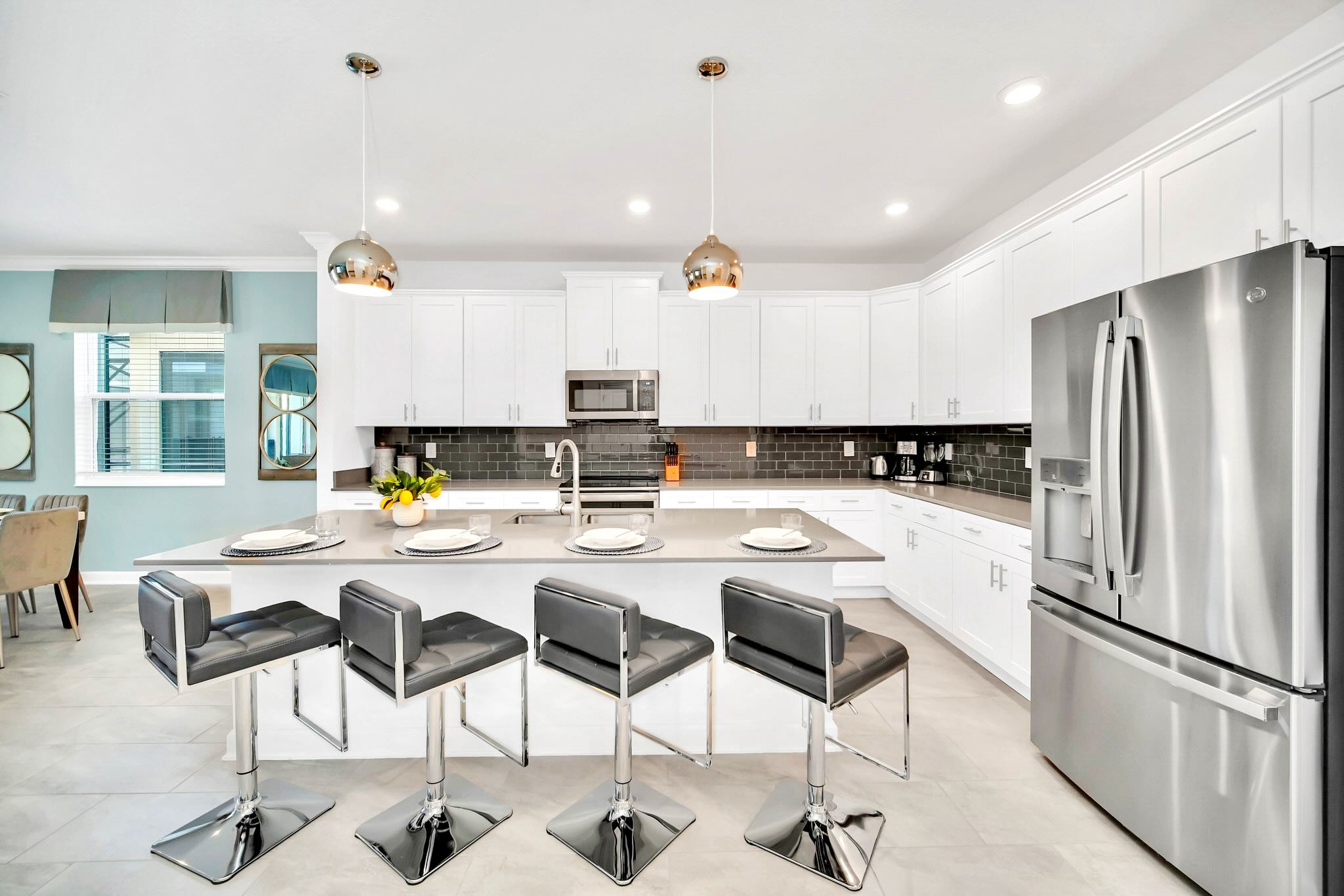 Fully equipped chef's kitchen with stainless steel appliances