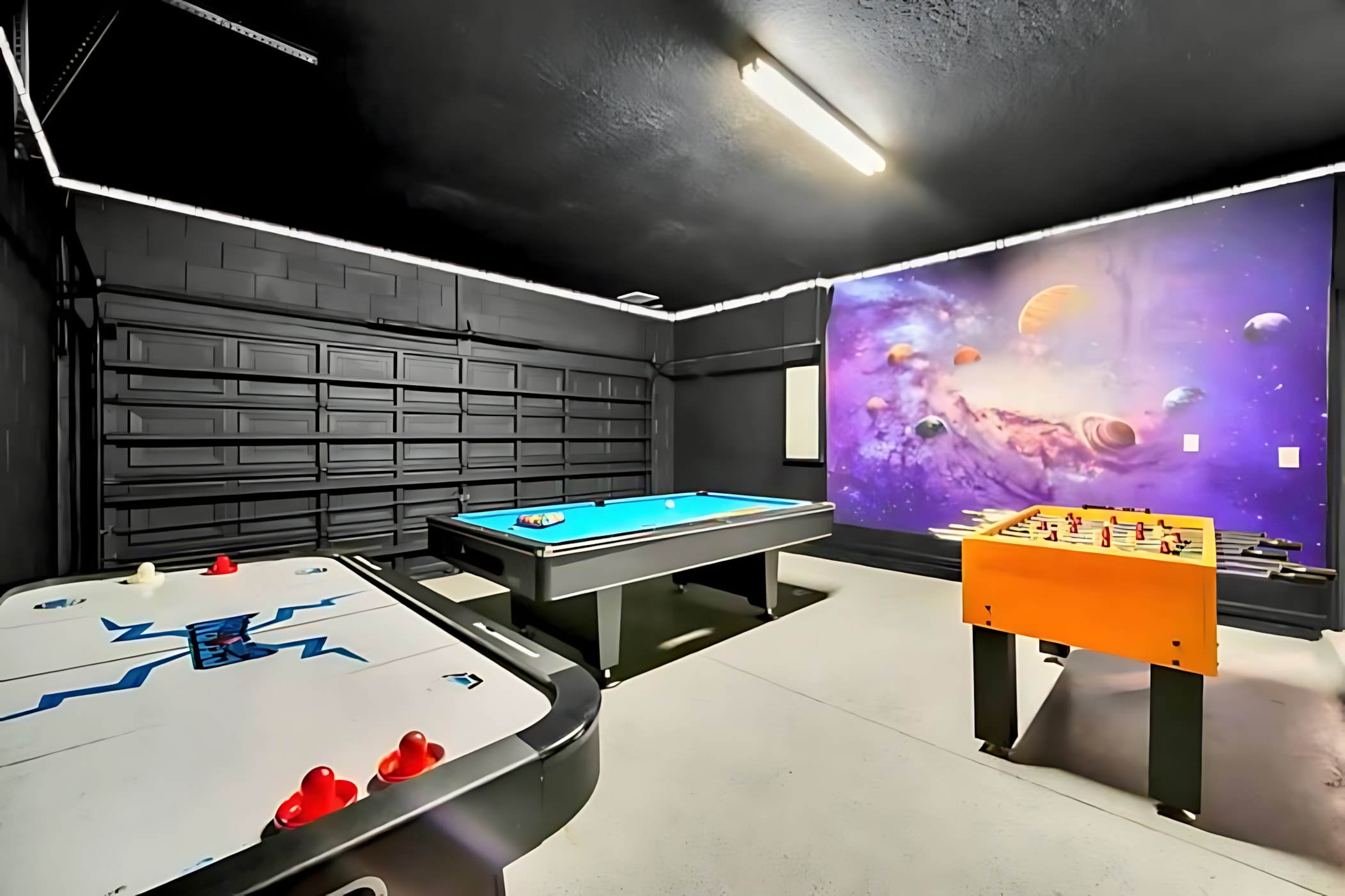 Fully Equipped Games Room With Air Hockey, Foosball, And Big Screen TV