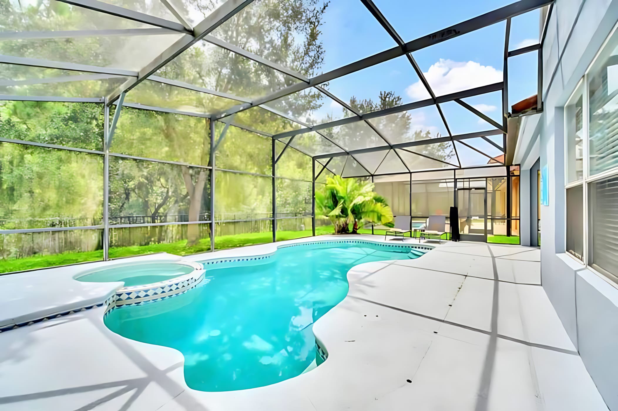 Backyard Oasis Featuring Private Pool And Secluded Greenery