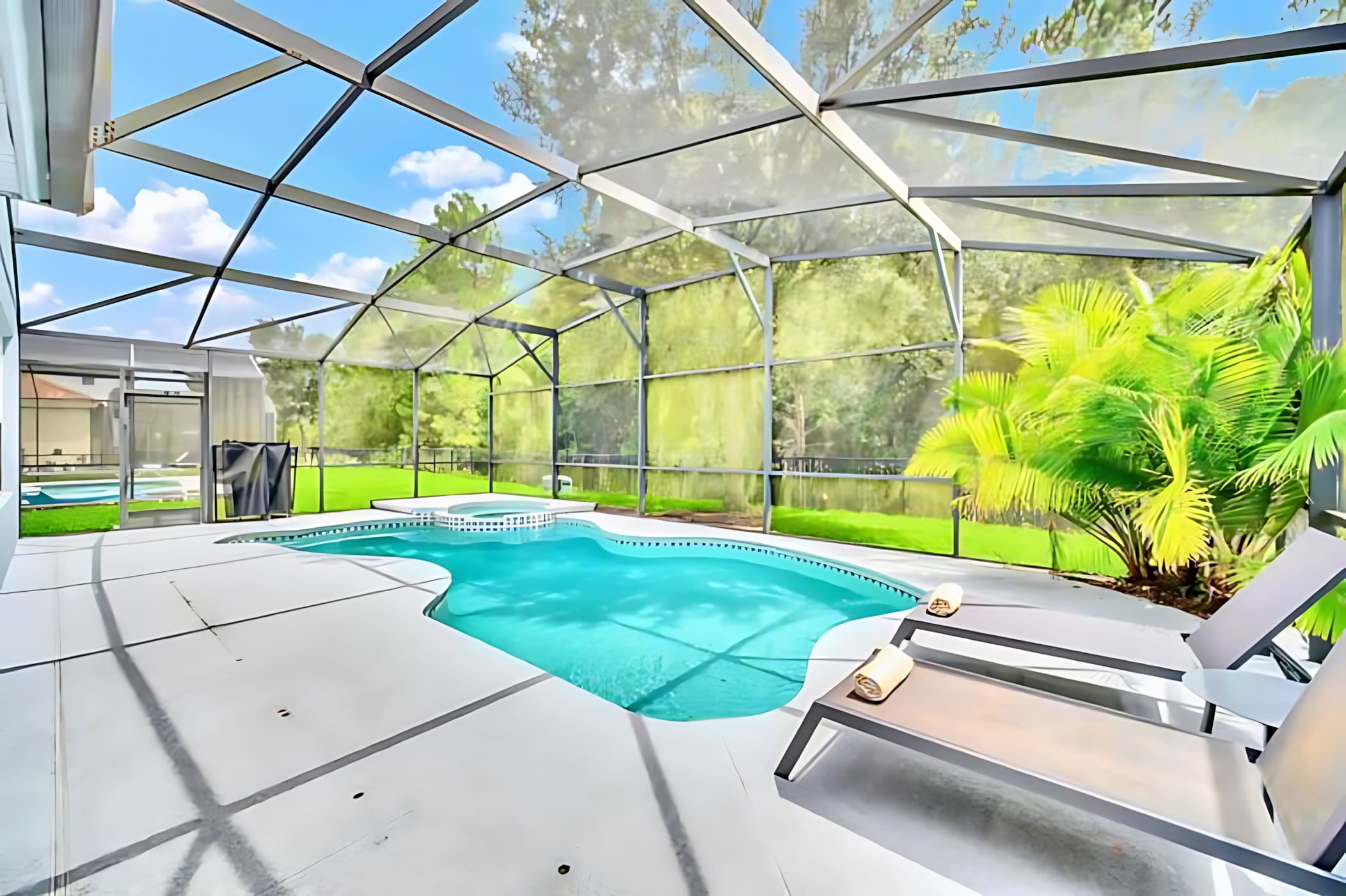 Poolside Dining Area With Table For Six And Shaded Comfort