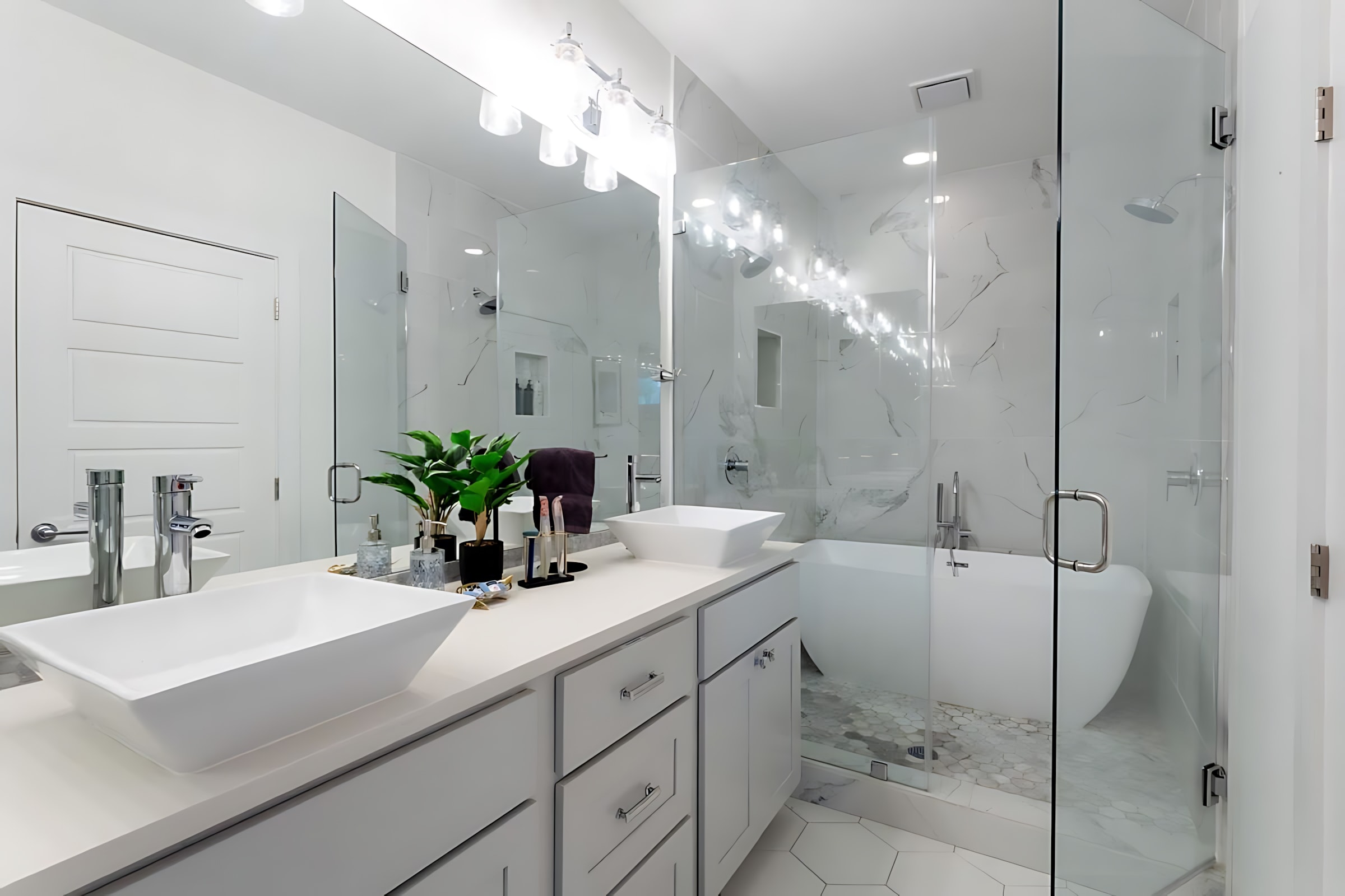 Bathroom With A Bathtub And Beautiful Shower