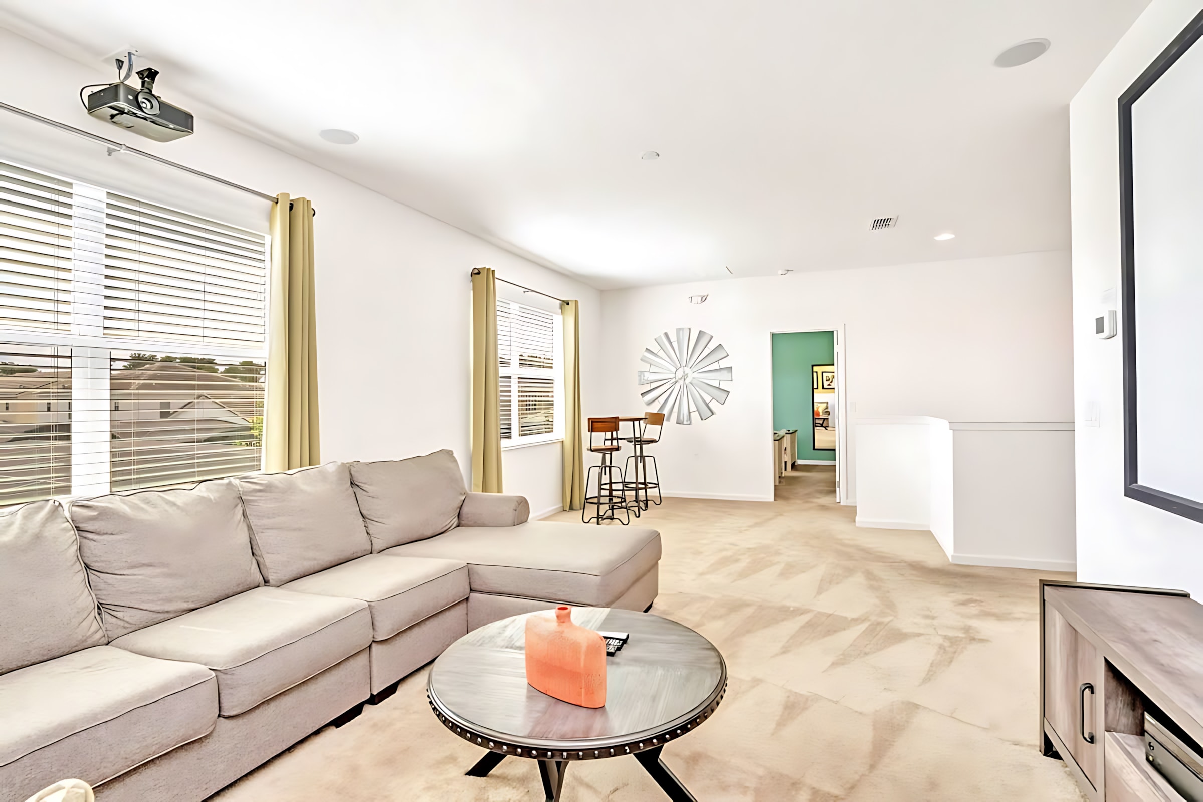 upstairs lounge with projection screen