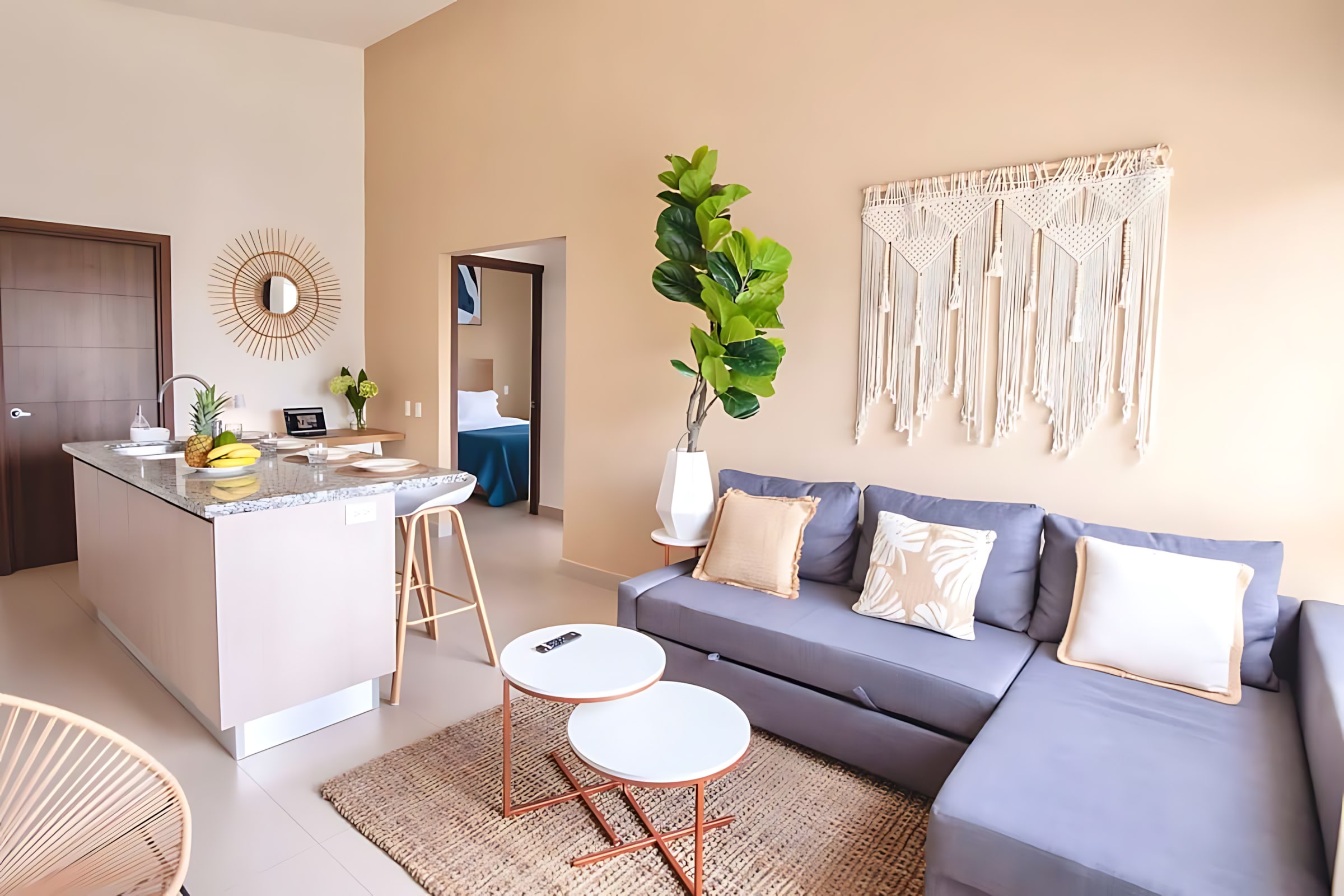 Modern Open-Concept Living Area With Stylish Décor And Comfortable Seating