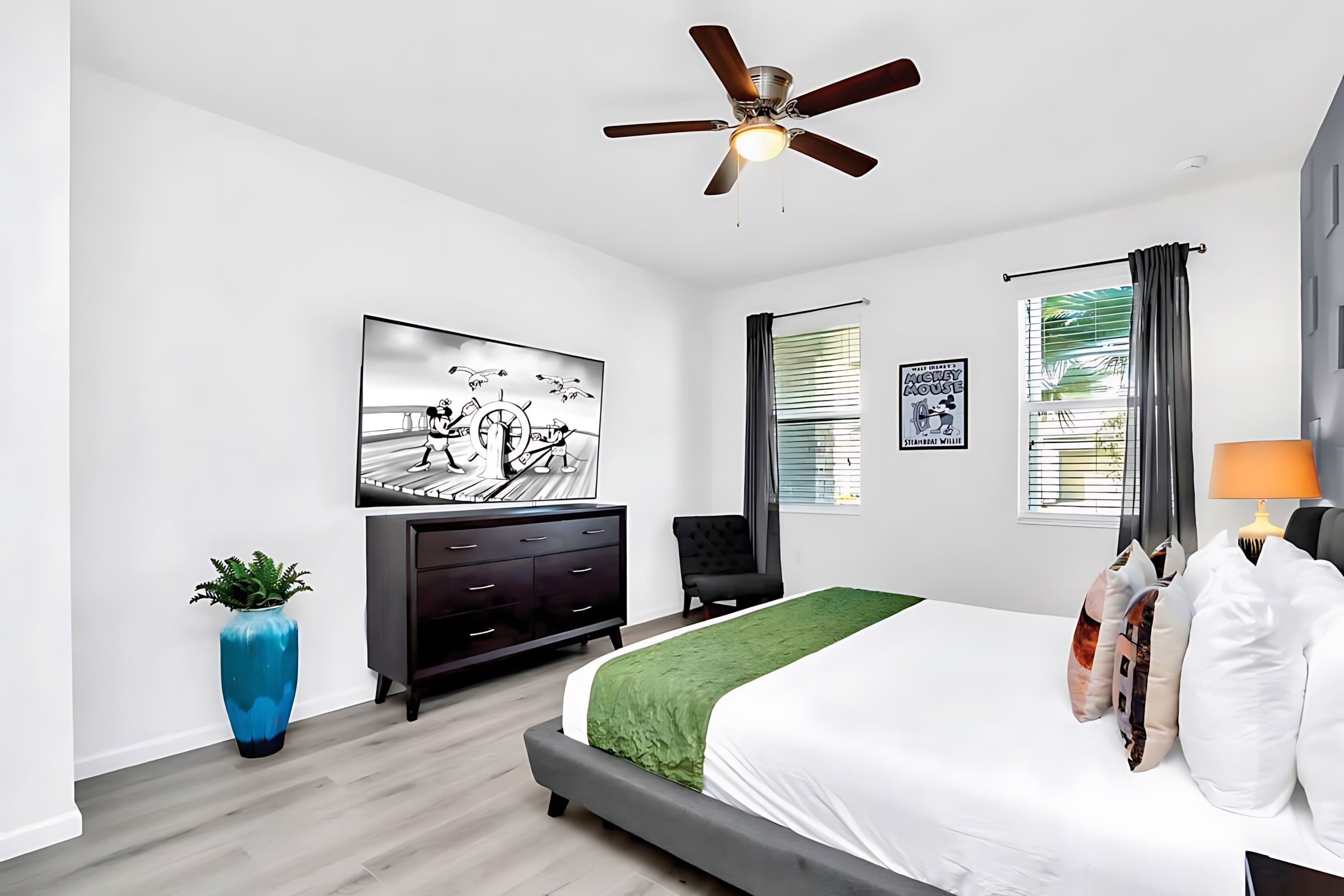 Steamboat Willie themed King bedroom.