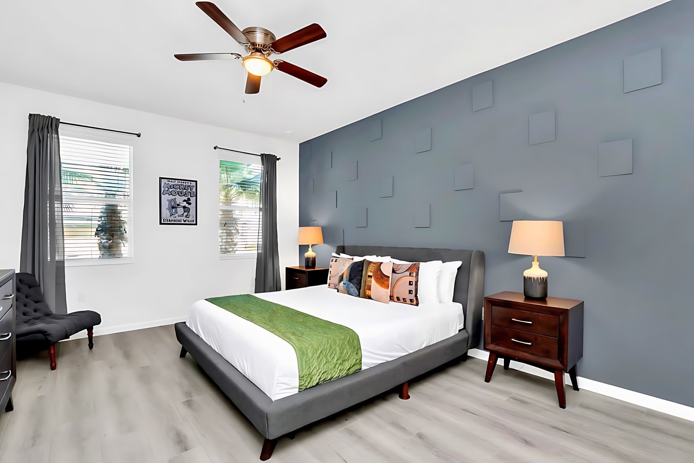 Steamboat Willie themed King bedroom.